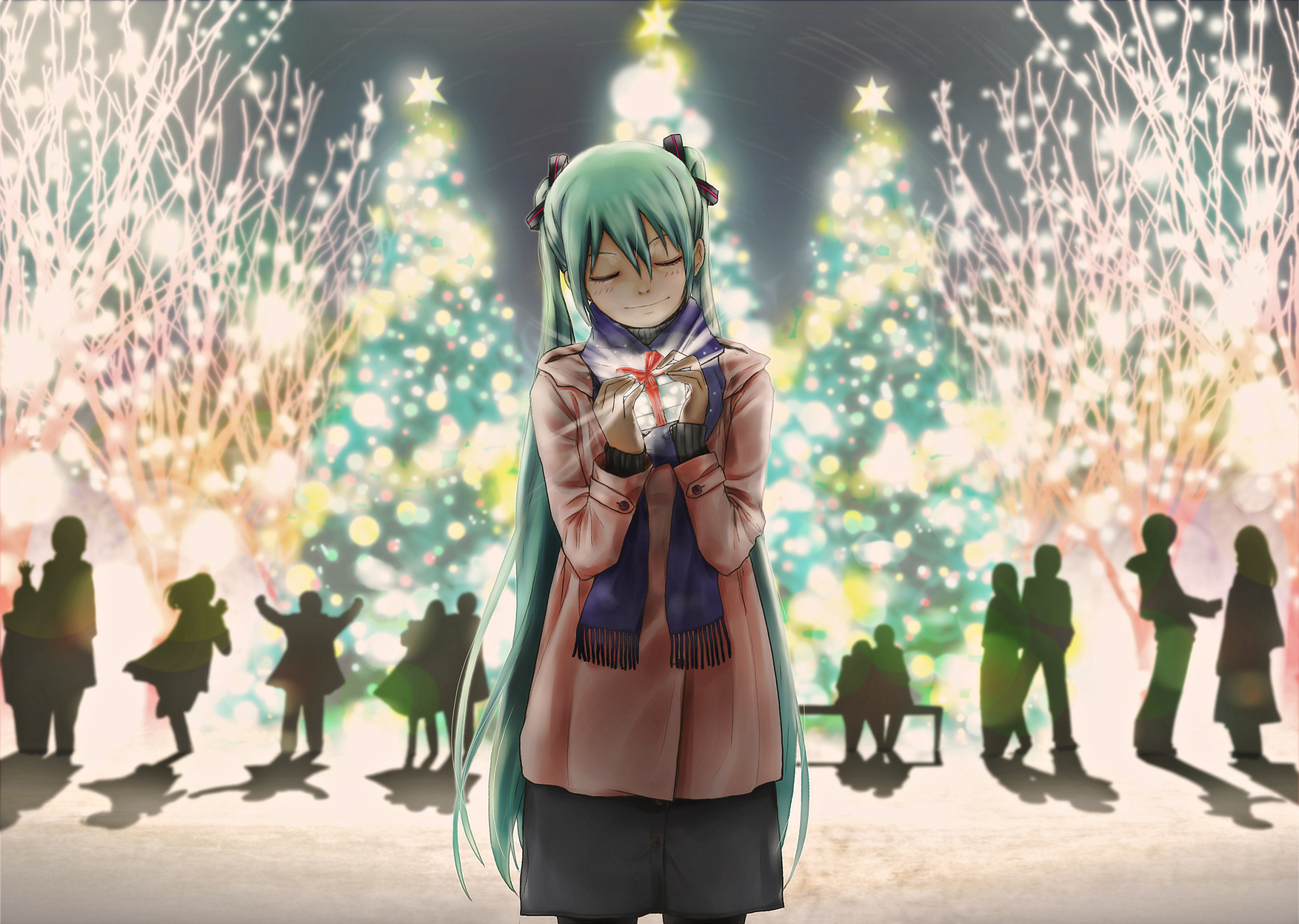 blue hair christmas hatsune miku long hair vocaloid. konachan.net.com Anime Wallpaper