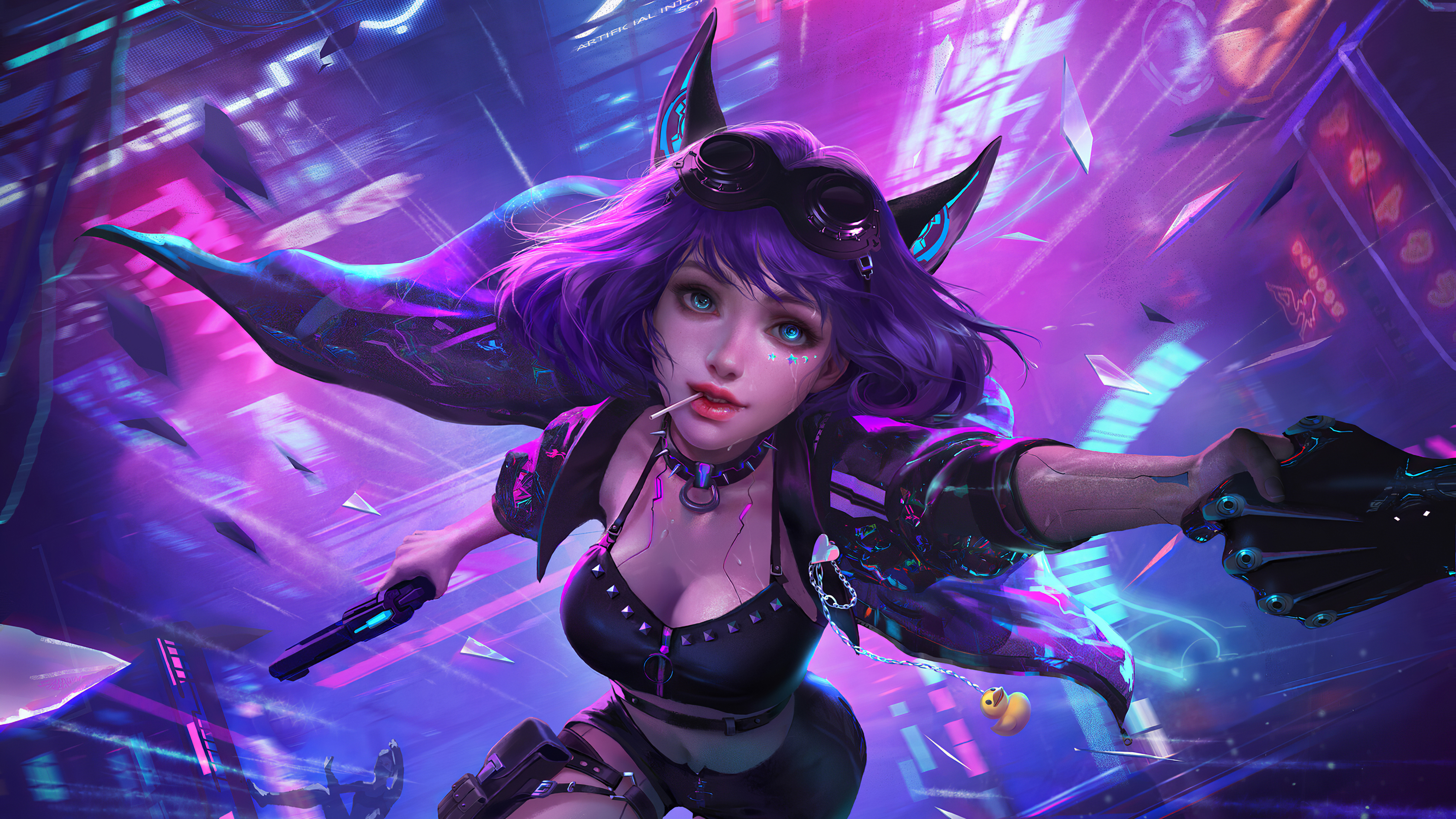 I found this desktop wallpaper that I quite like, but would prefer it if the girl did not have what looks like a cigarette in her mouth. Could someone remove it for