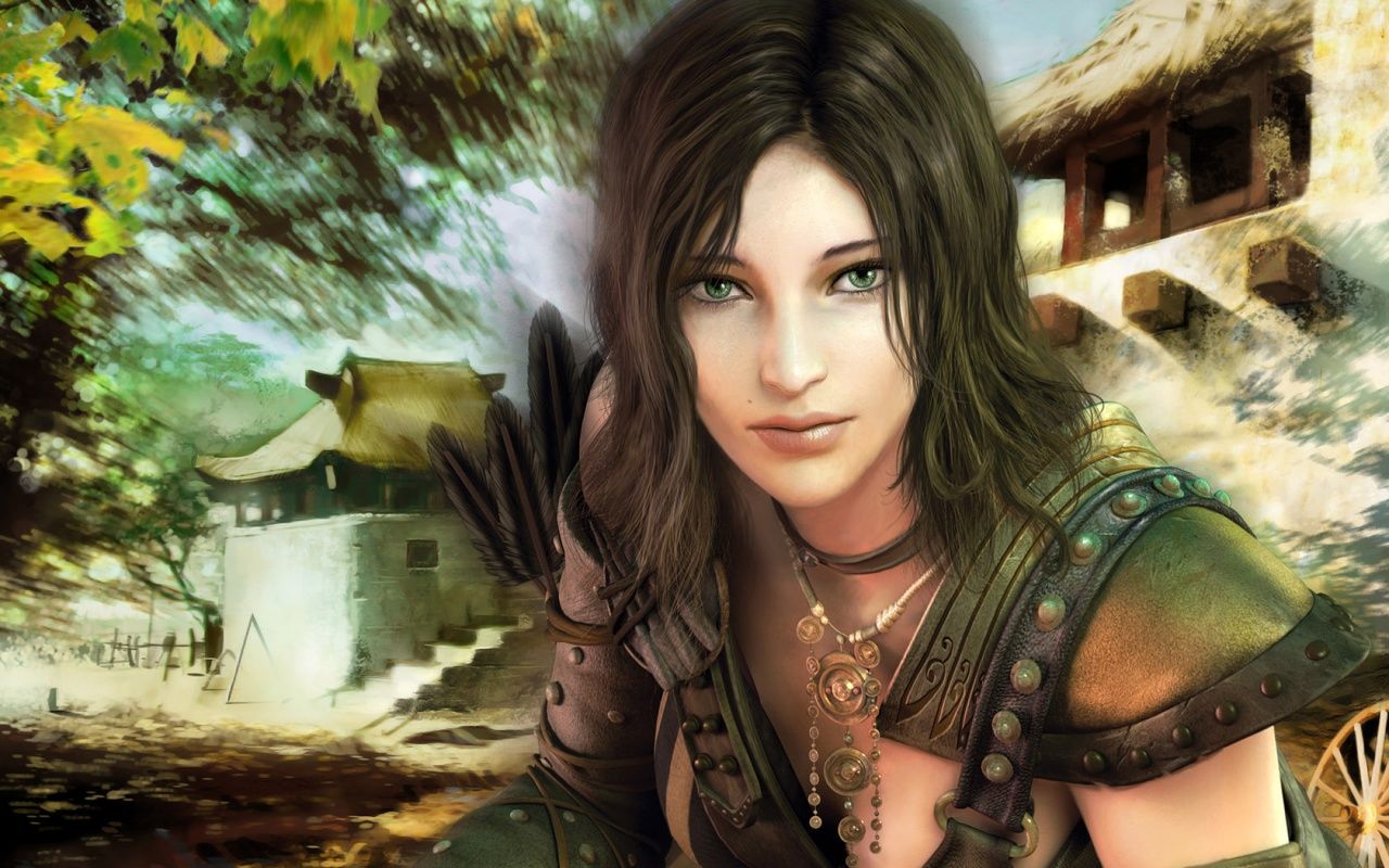 Portrait of game girl desktop PC and Mac wallpaper