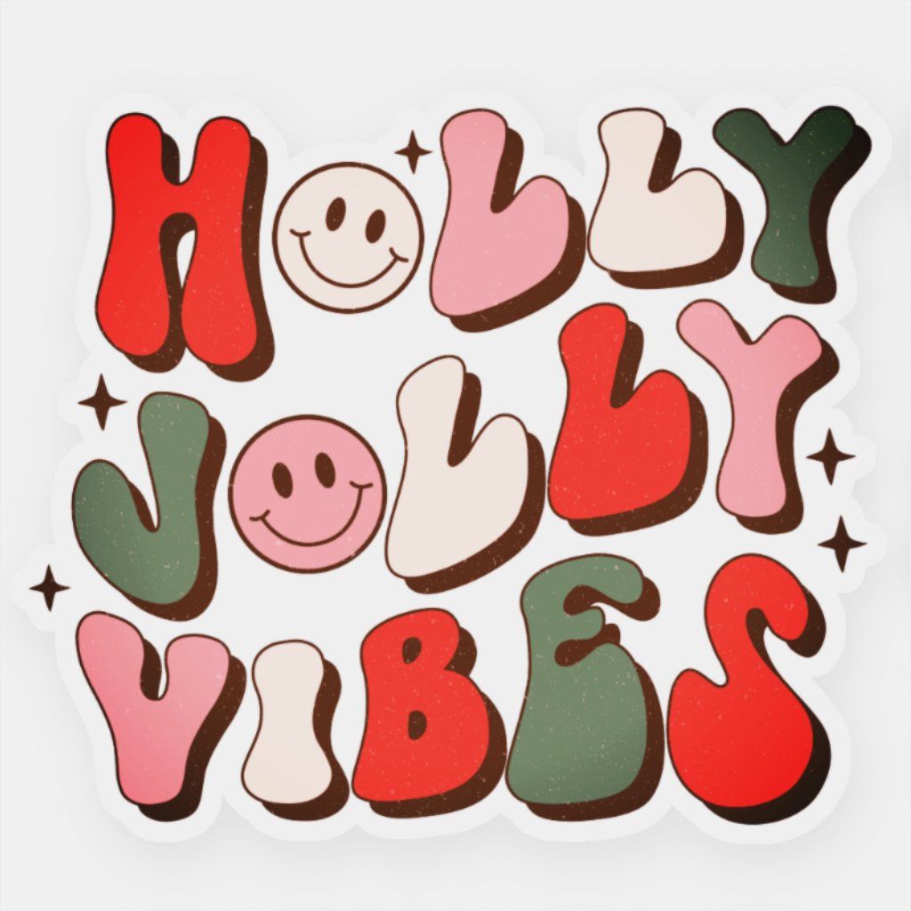 Retro Christmas Holly Jolly Vibes Trendy Holidays Sticker. Zazzle. Cute christmas wallpaper, Christmas wallpaper ipad, Wallpaper iphone christmas