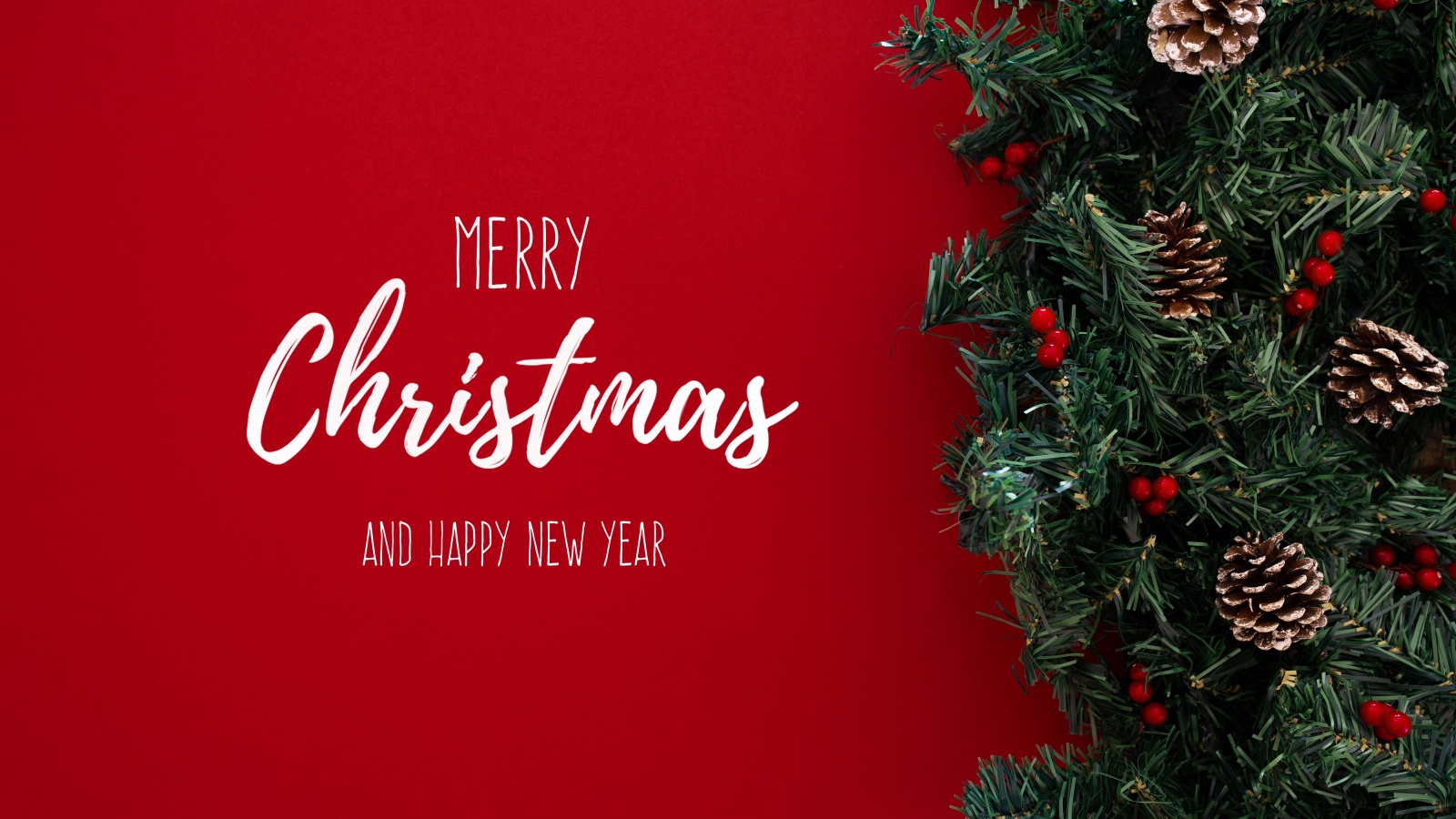 Happy New Year Wallpaper 4K, Merry Christmas, Red background