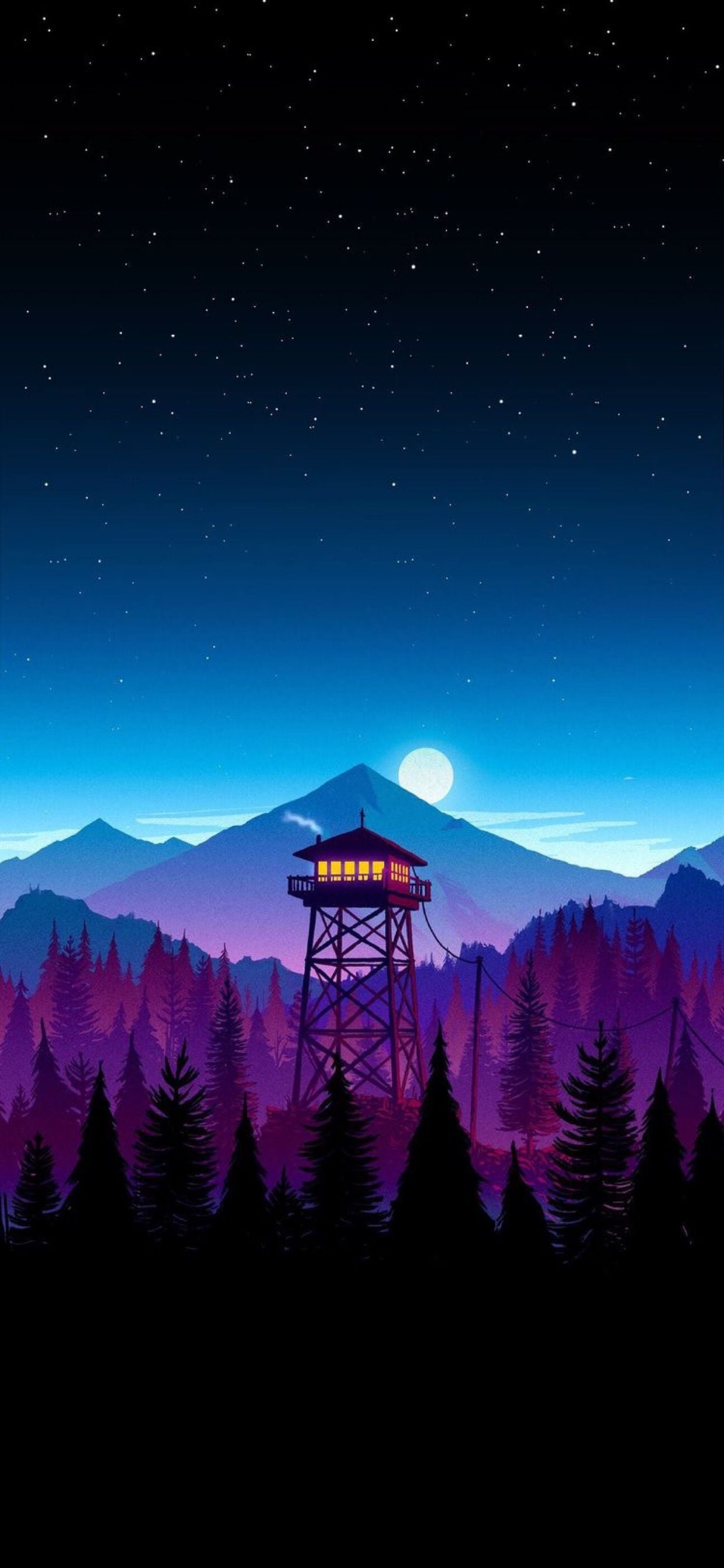 Request I would like all of the Firewatch wallpaper of the watchtower in a 1440 x 3200 resolution where the scenery is all fixed in place but the colours change based on
