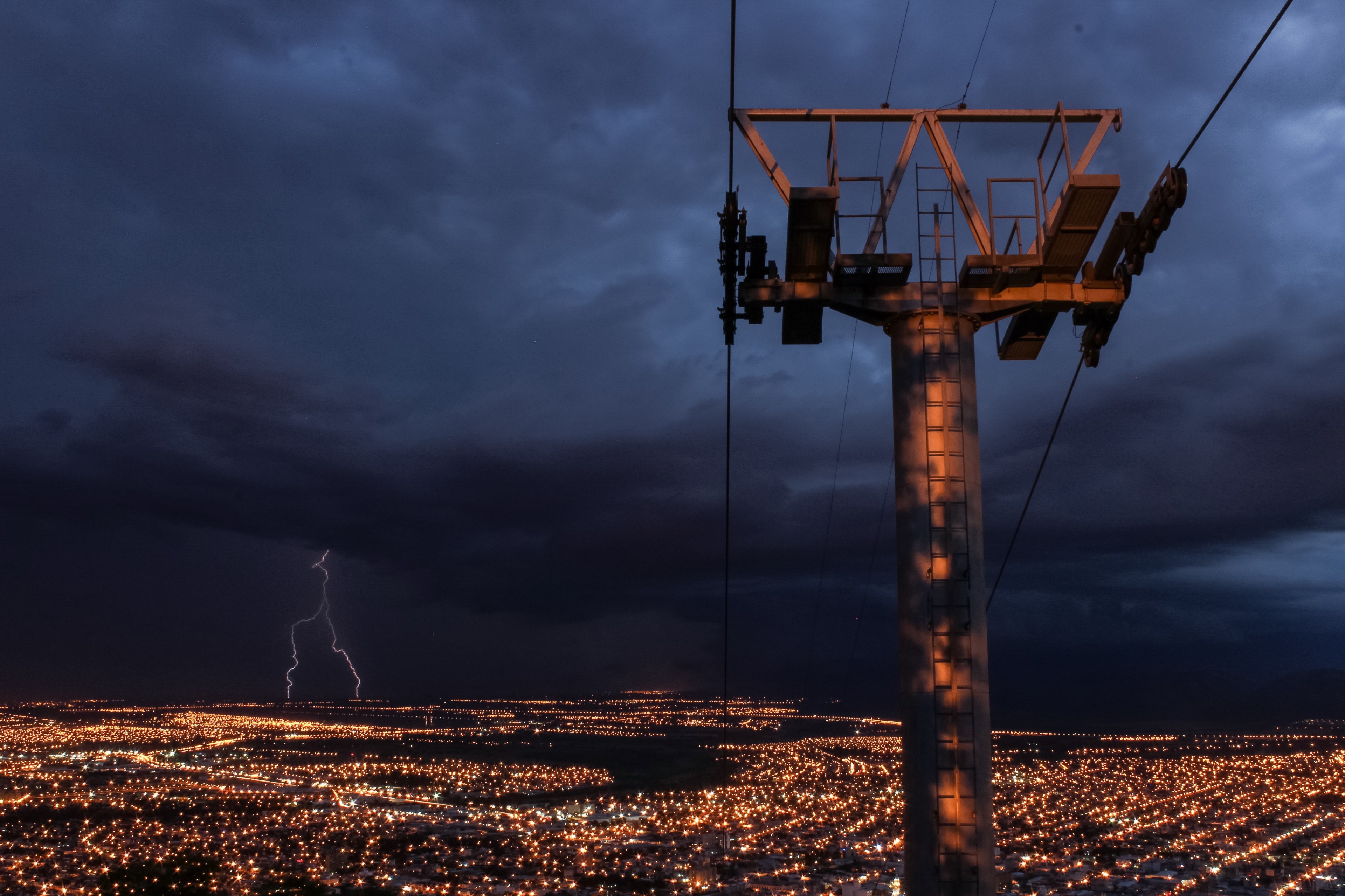 power line city lightning and electricity 4k HD Wallpaper