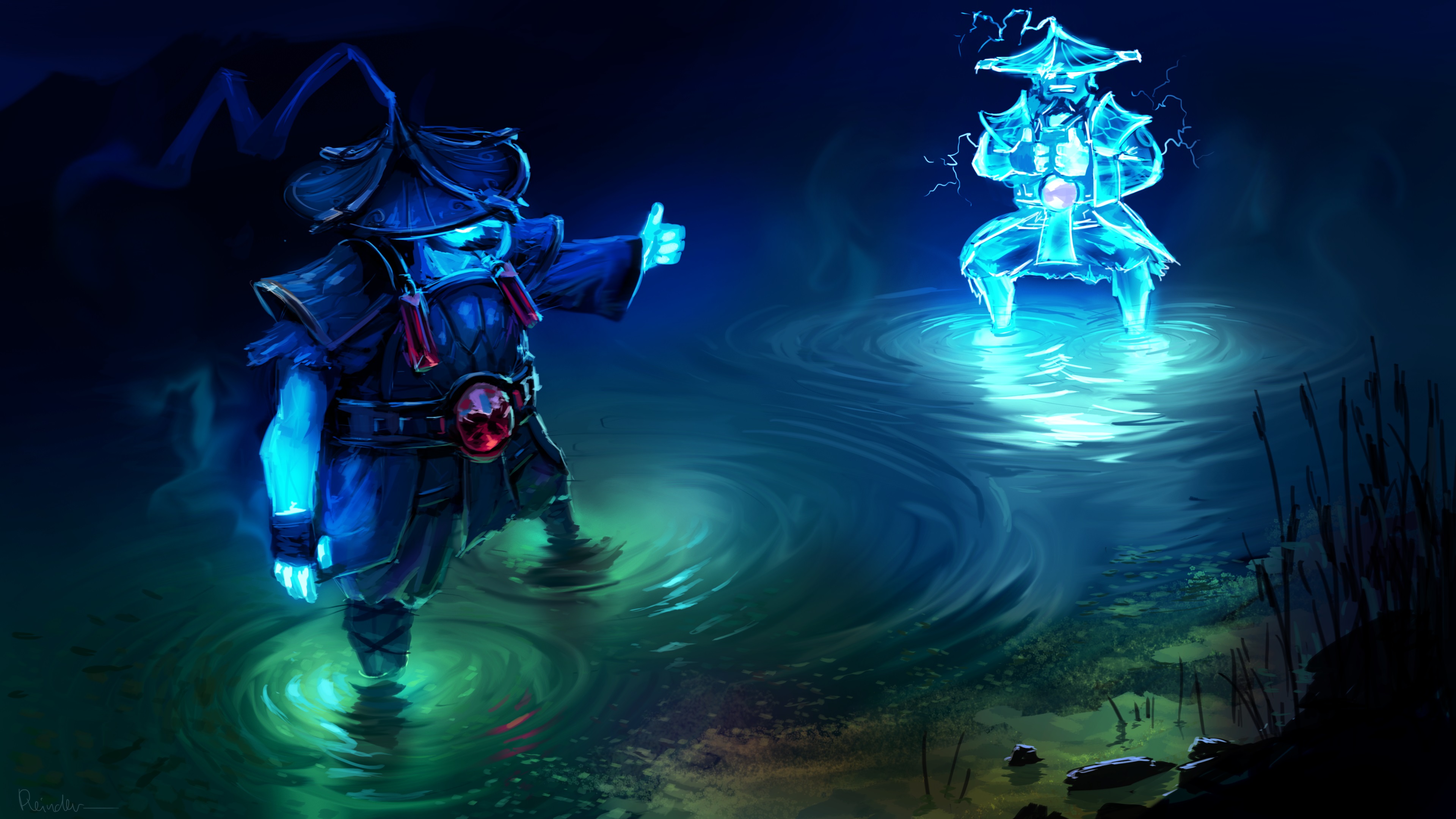 Picture DOTA 2 Storm Spirit Warriors Two Hat Fantasy Pond 3840x2160