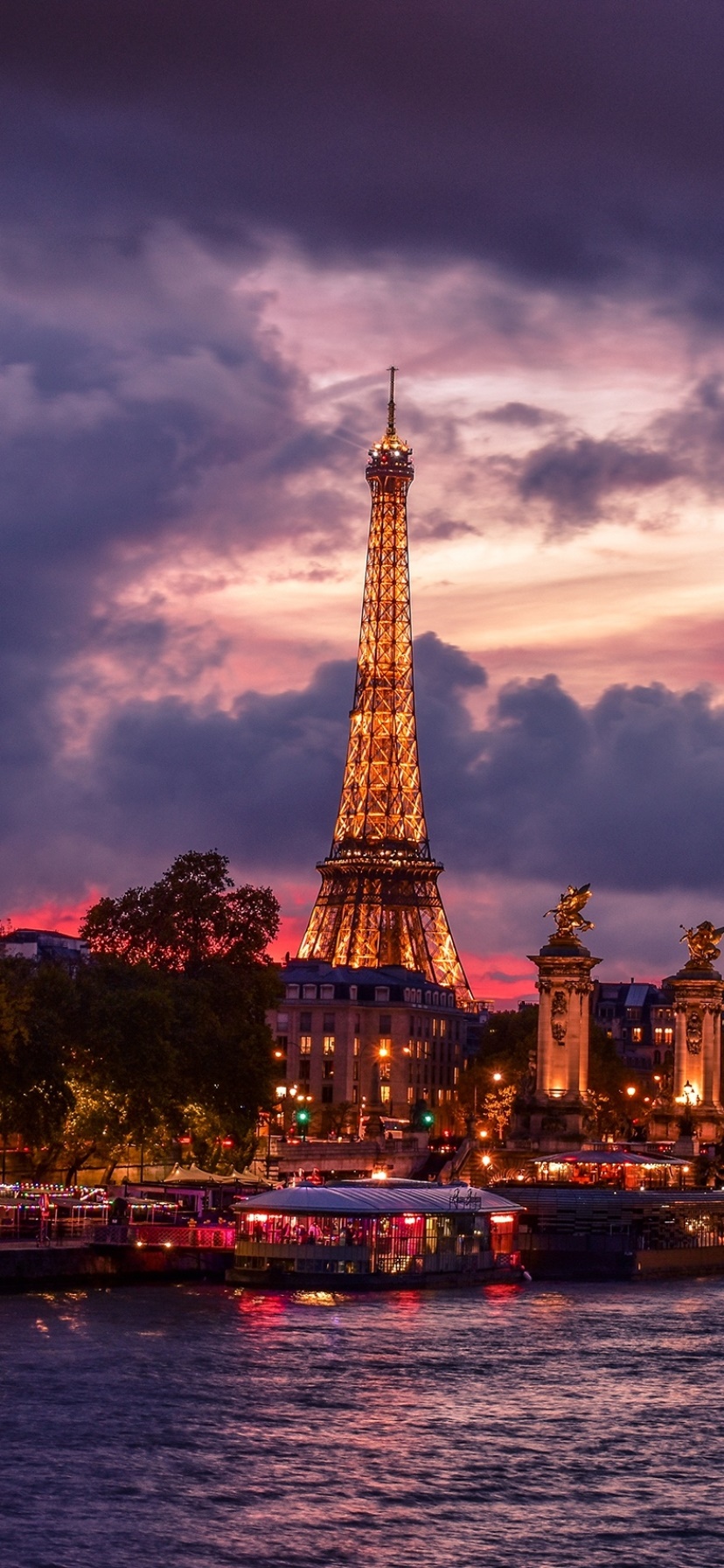 Wallpaper / Man Made Eiffel Tower, Paris, France, Night, Monument, Cloud, 828x1792 Phone Wallpaper