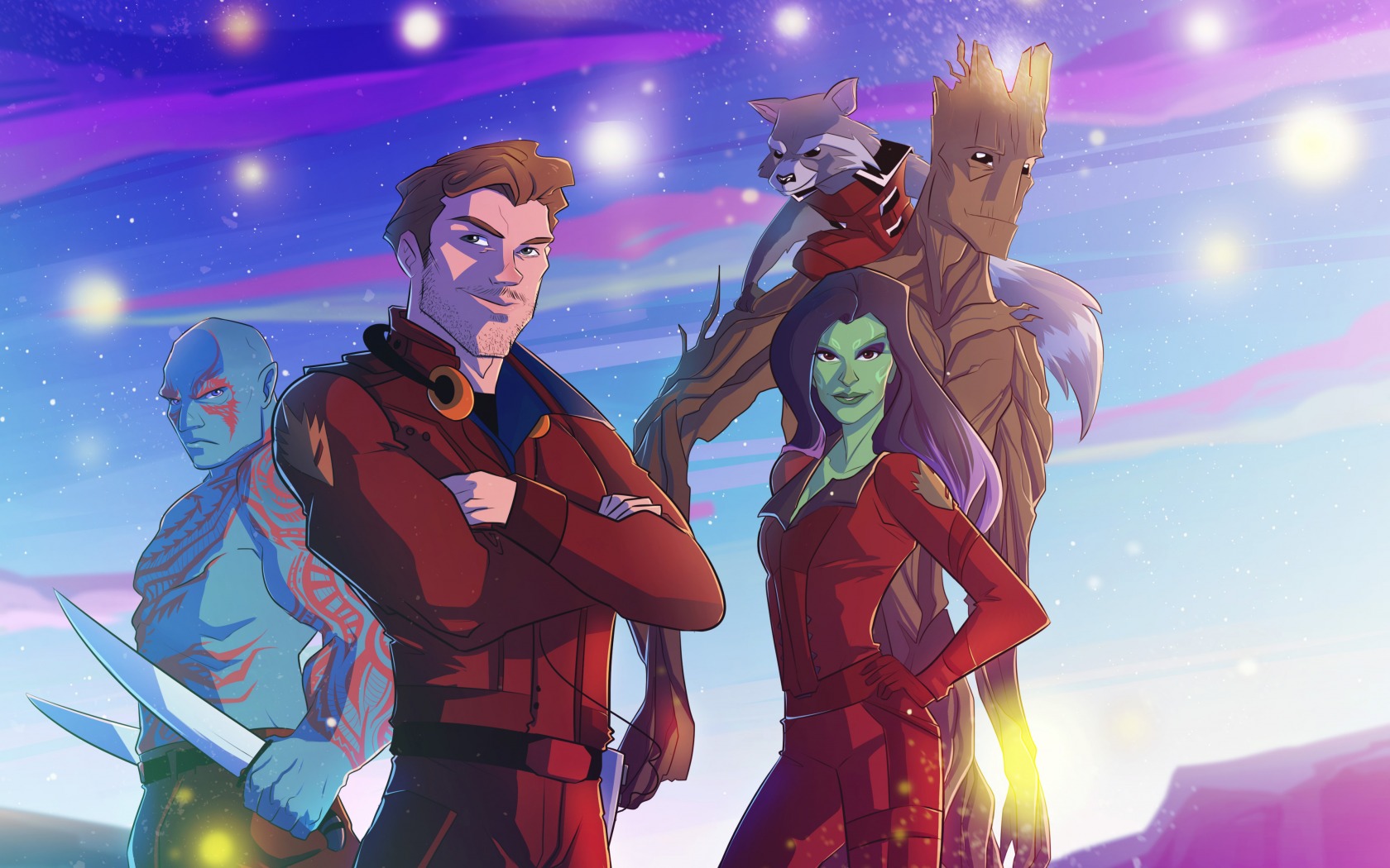 Download Star Lord Rocket Raccoon Groot Gamora Peter Quill Drax The Destroyer TV Show Marvel's Guardians Of The Galaxy Wallpaper