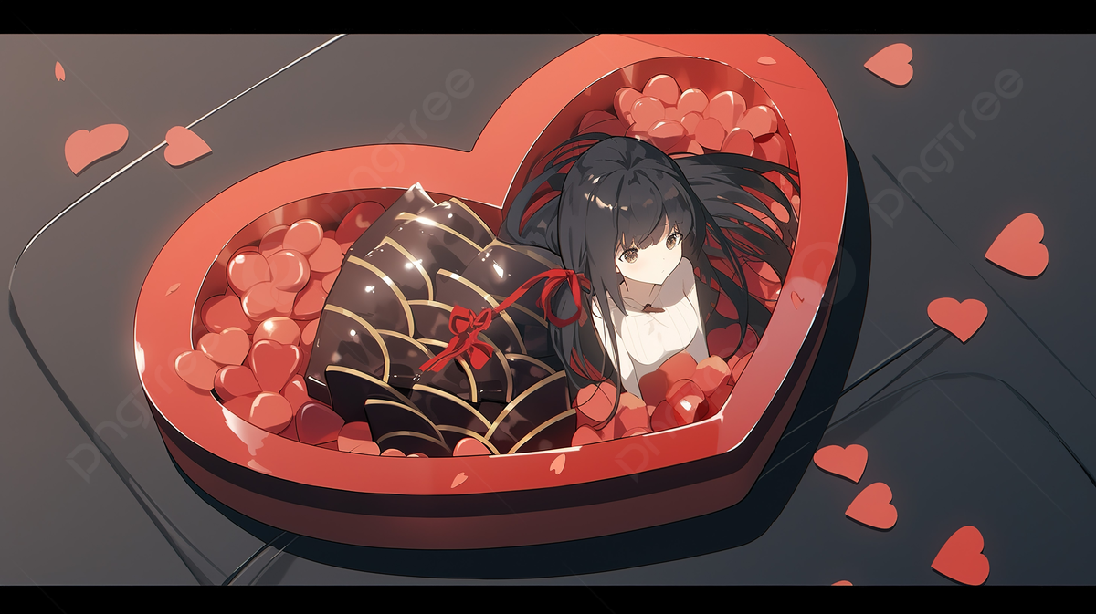 An Anime Girl Inside A Heart Shaped Box Background, 3D Heart Models And Renders For Valentines, HD Photography Photo Background Image And Wallpaper for Free Download