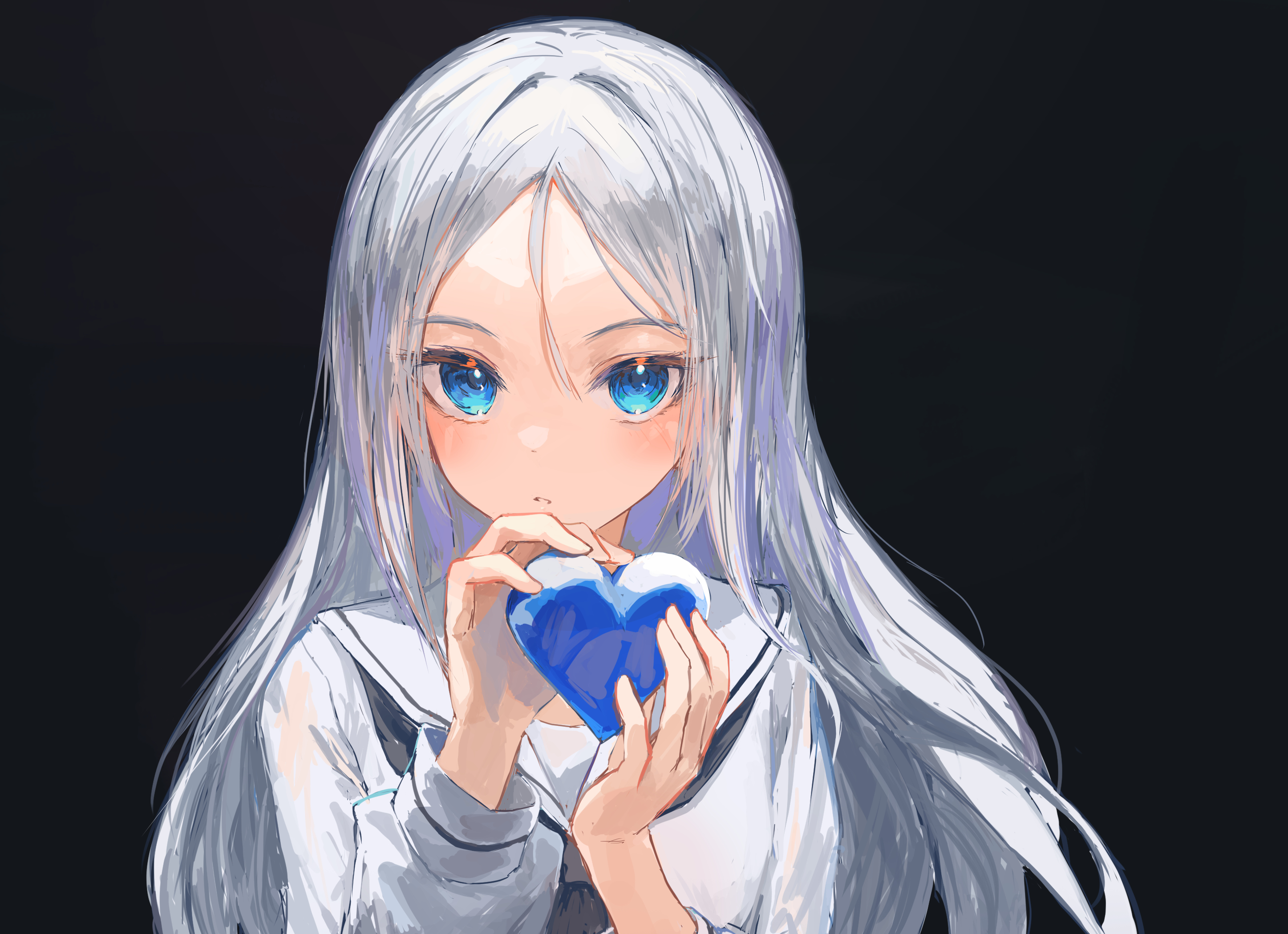 HD desktop wallpaper: Anime, Girl, Heart, Blue Eyes, Grey Hair download free picture