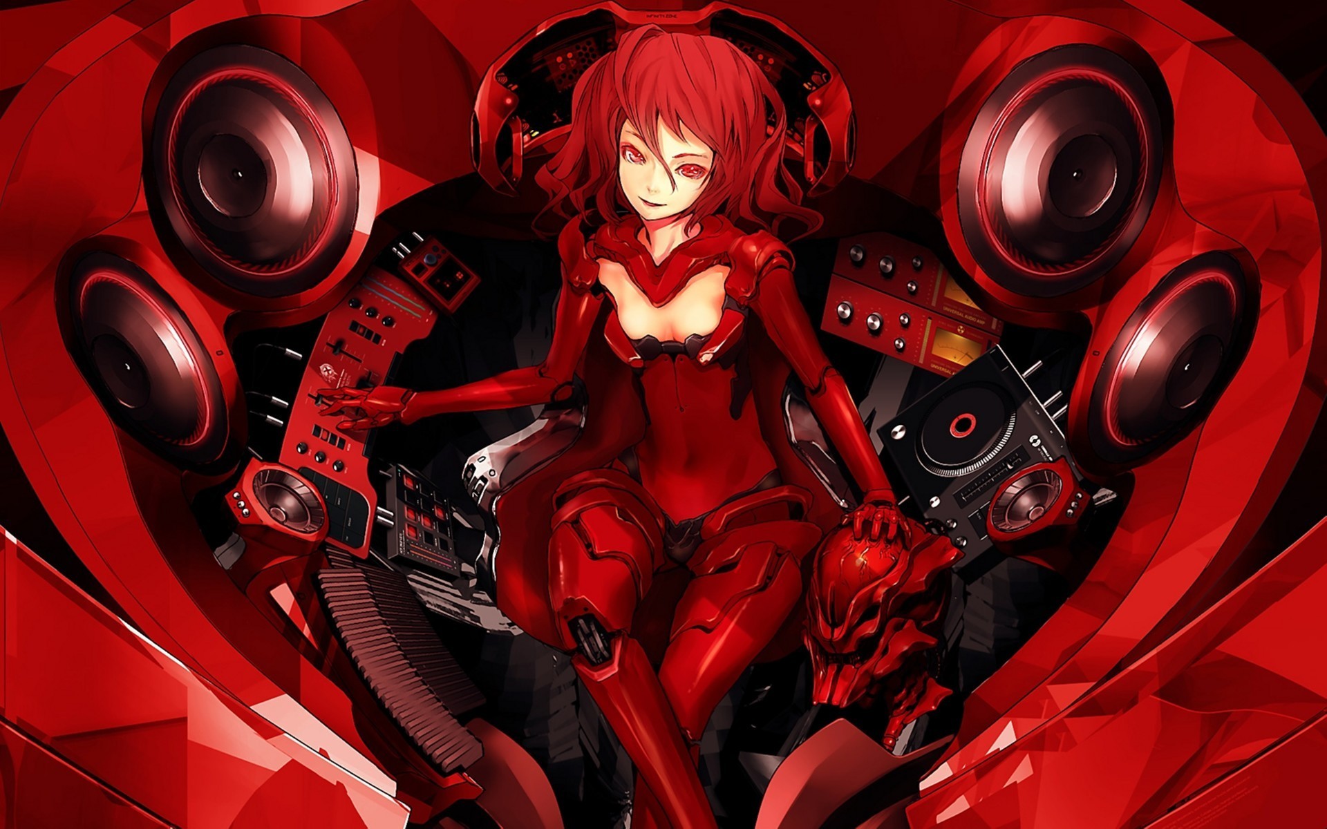 Beatless sci fi cyborg robot music speakers red girl wallpaperx1200