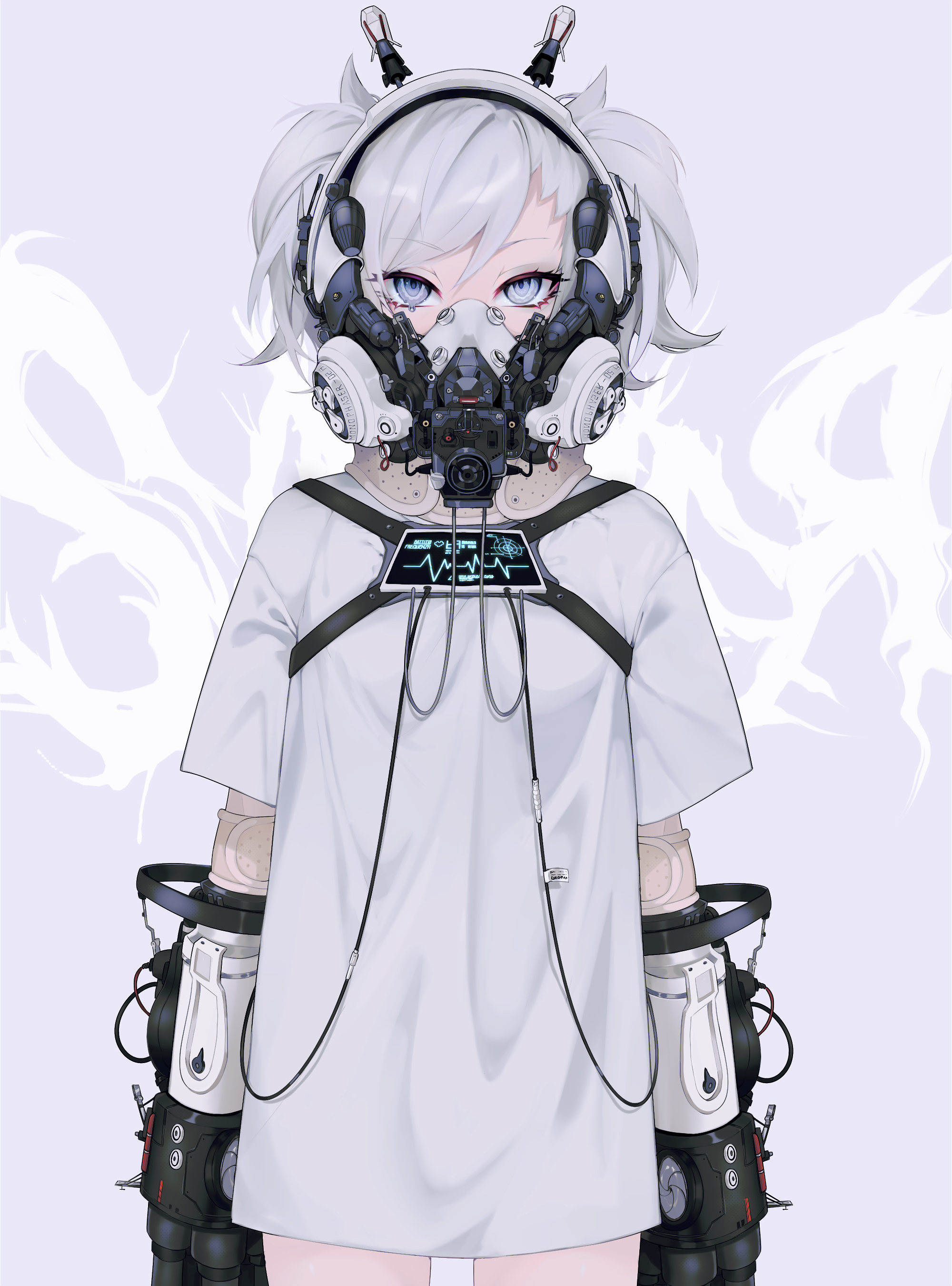 Download wallpaper 2000x2700 girl, mask, cyborg, white, anime HD background