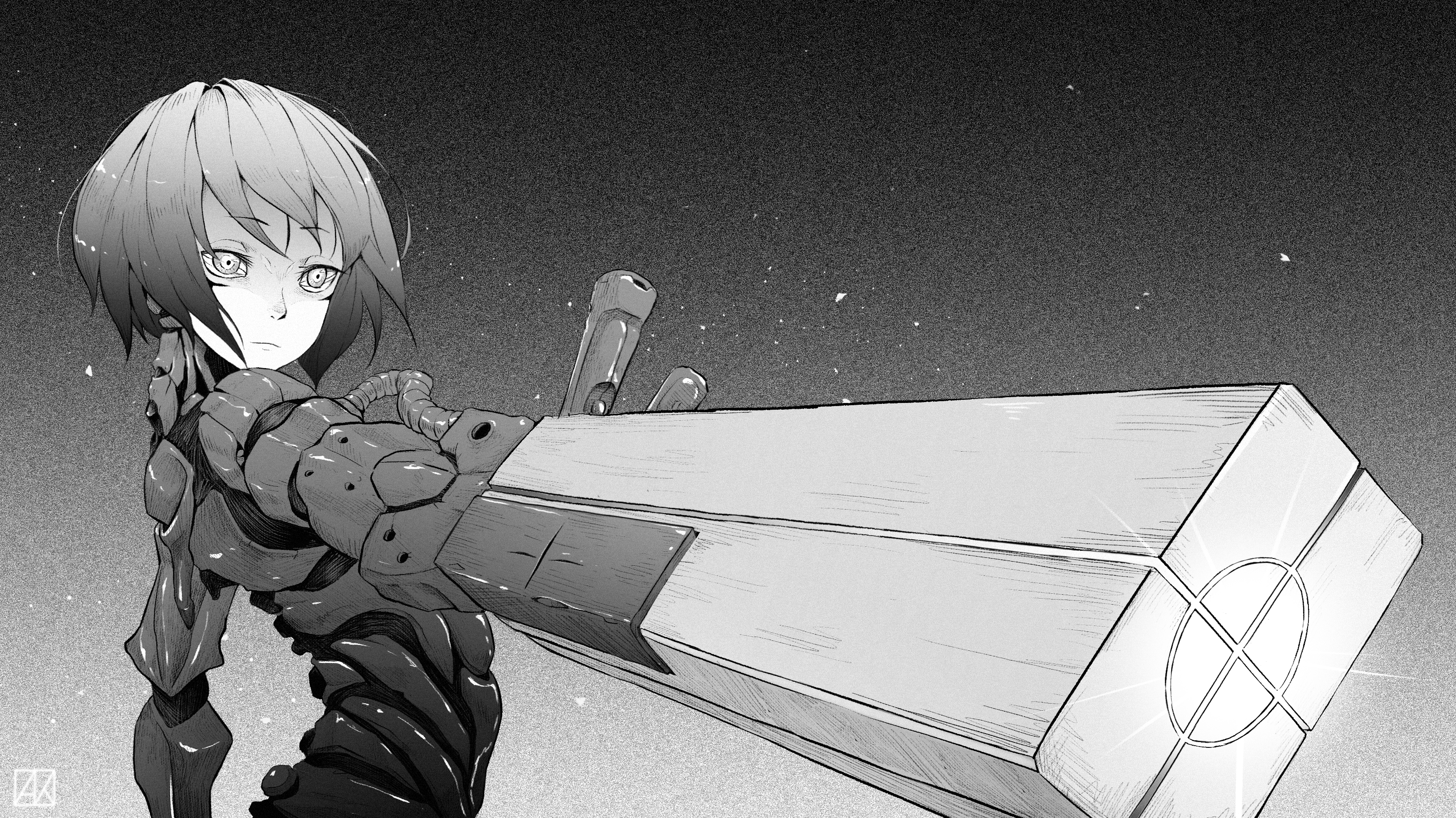 cyborg, mecha girls, anime, anime girls, monochrome, Blame!, sanakanx1831 Wallpaper