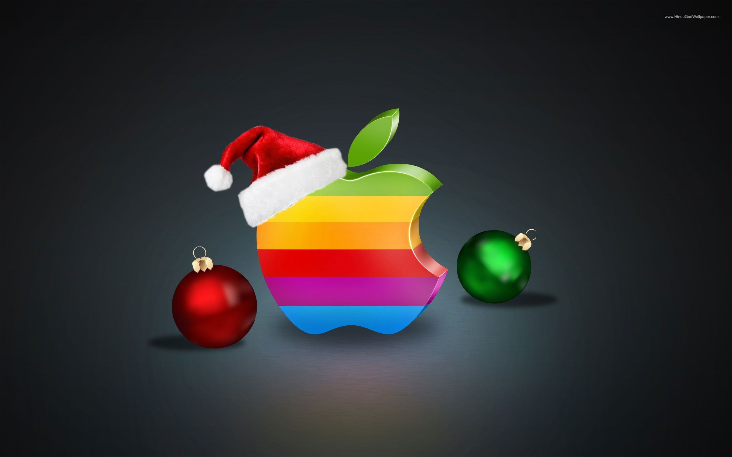 Rainbow colors Apple logo, Christmas balls and hat #Rainbow #Colors #Apple # Logo #Ch. Wallpaper iphone christmas, Christmas wallpaper, Apple logo wallpaper iphone