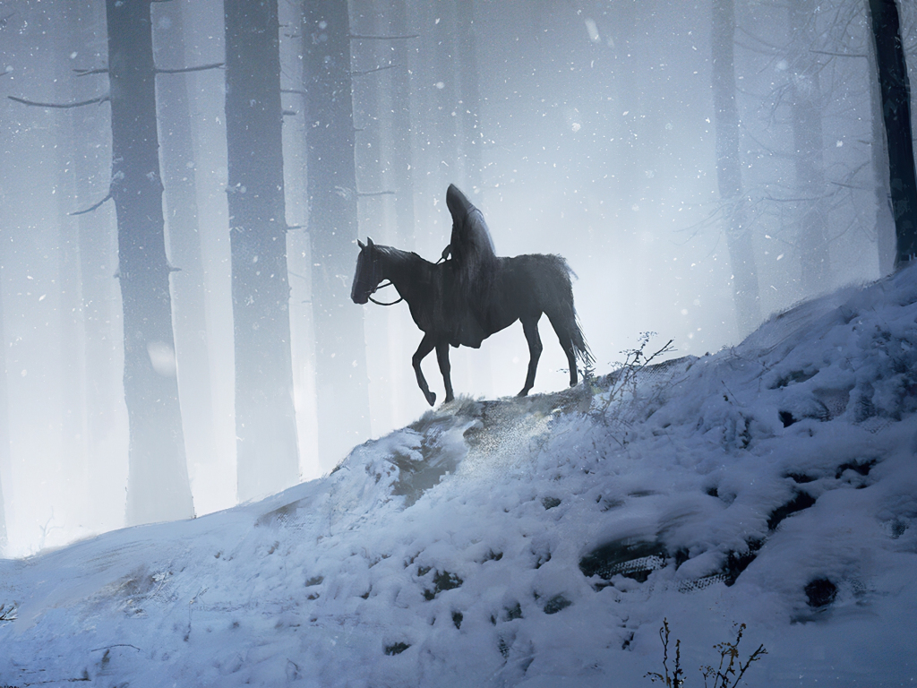 Wallpaper man on horse, walking through