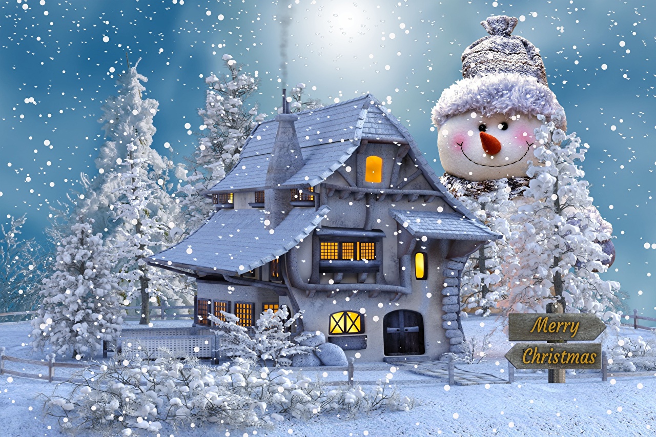 Wallpaper New year English Snow Snowman Word
