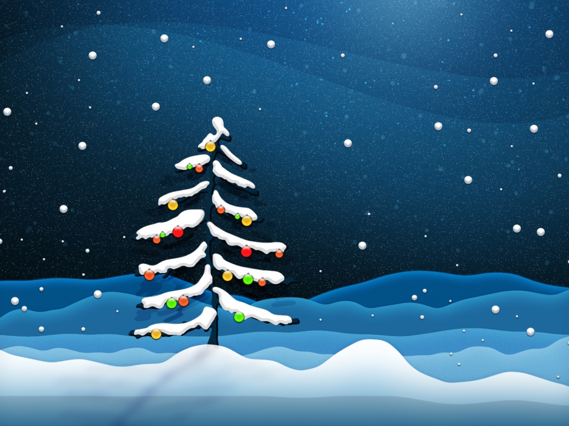 Christmas Tree With Snow and Lights 1152 x 864 Wallpaper