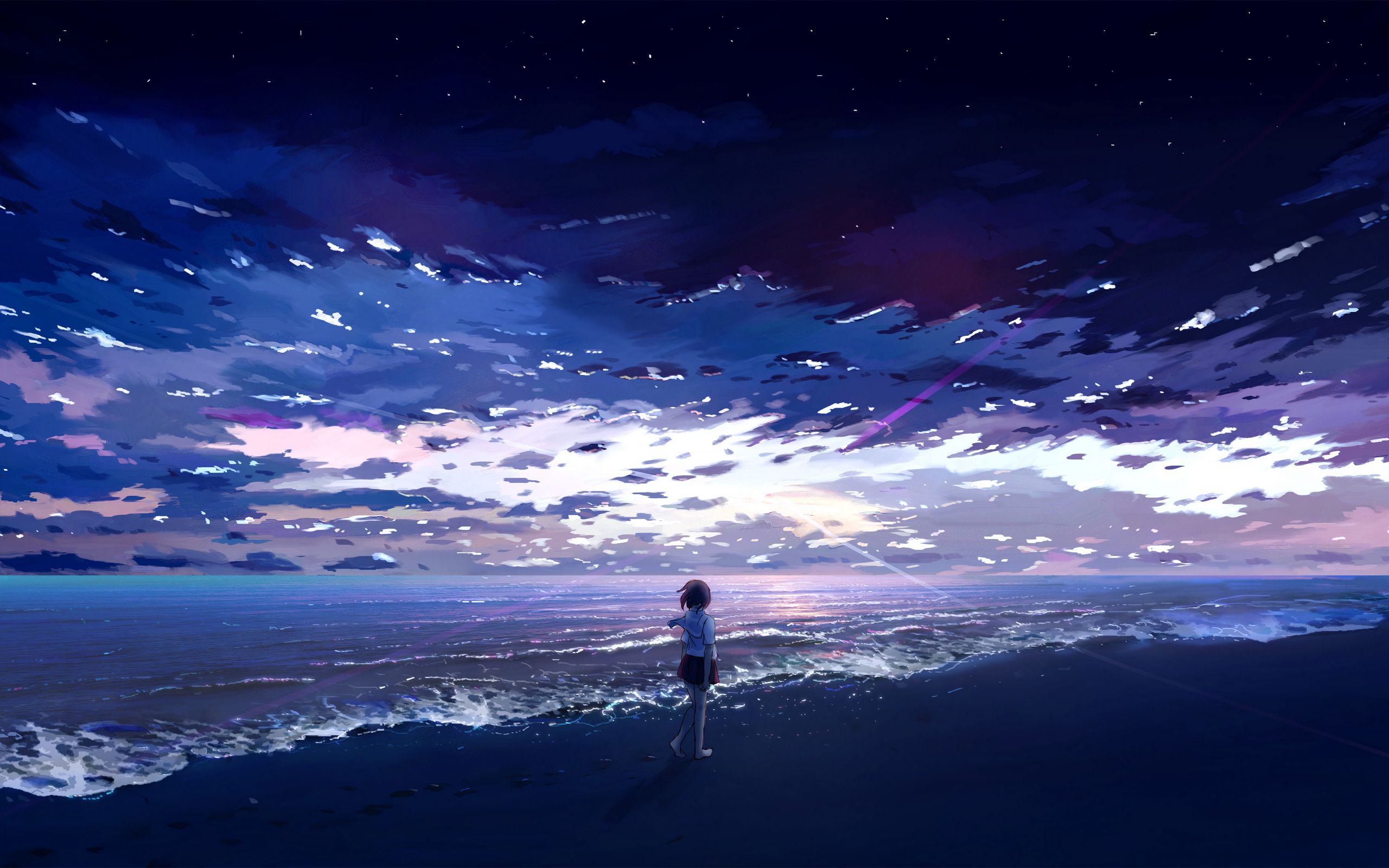 Download wallpaper 2560x1600 girl, sea, beach, anime, art widescreen 16:10 HD background