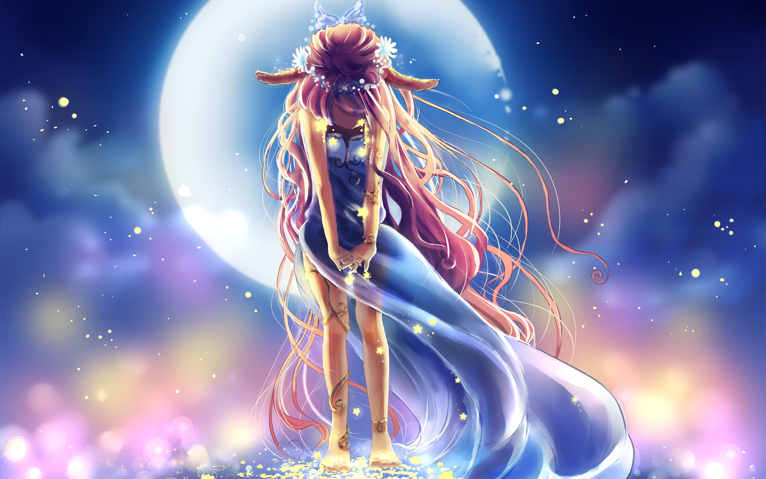 Image Hair Anime Girls Moon 2560x1600