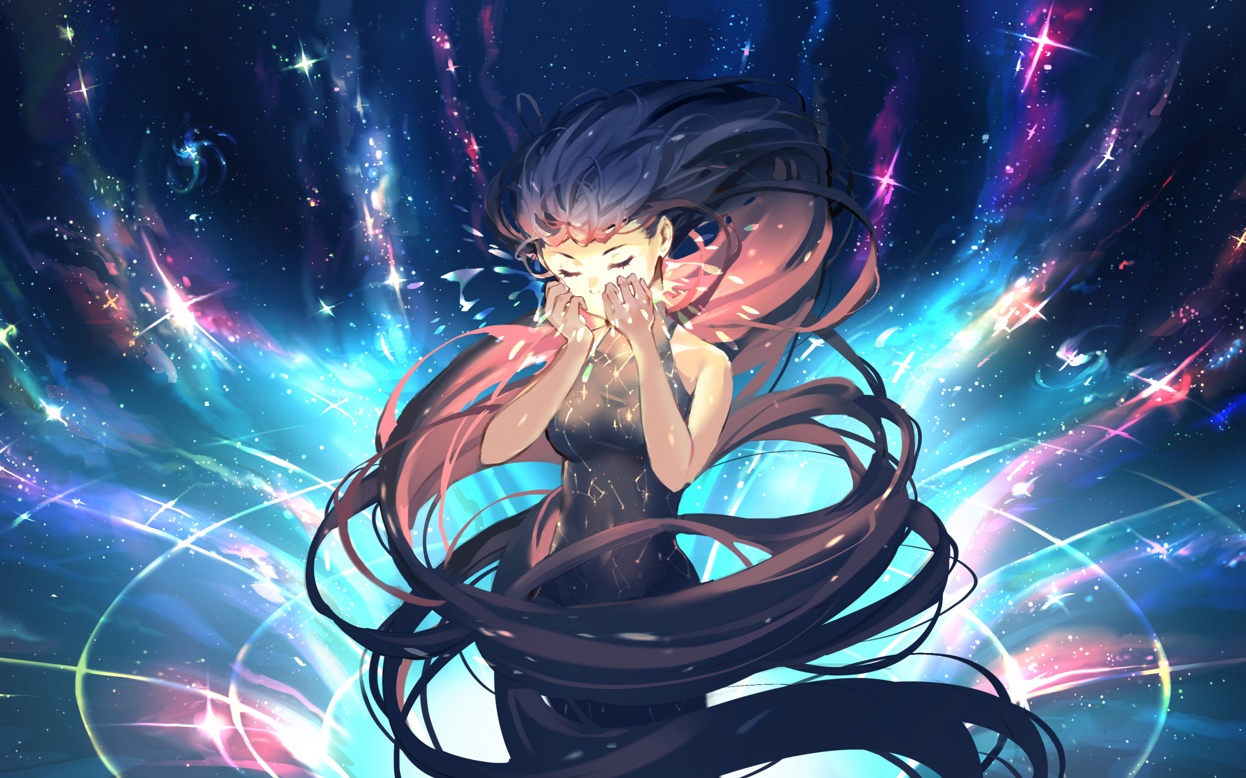 Download wallpaper 2560x1600 long hair anime girl, close eyes, original, anime, dual wide 16:10 2560x1600 HD background, 27057