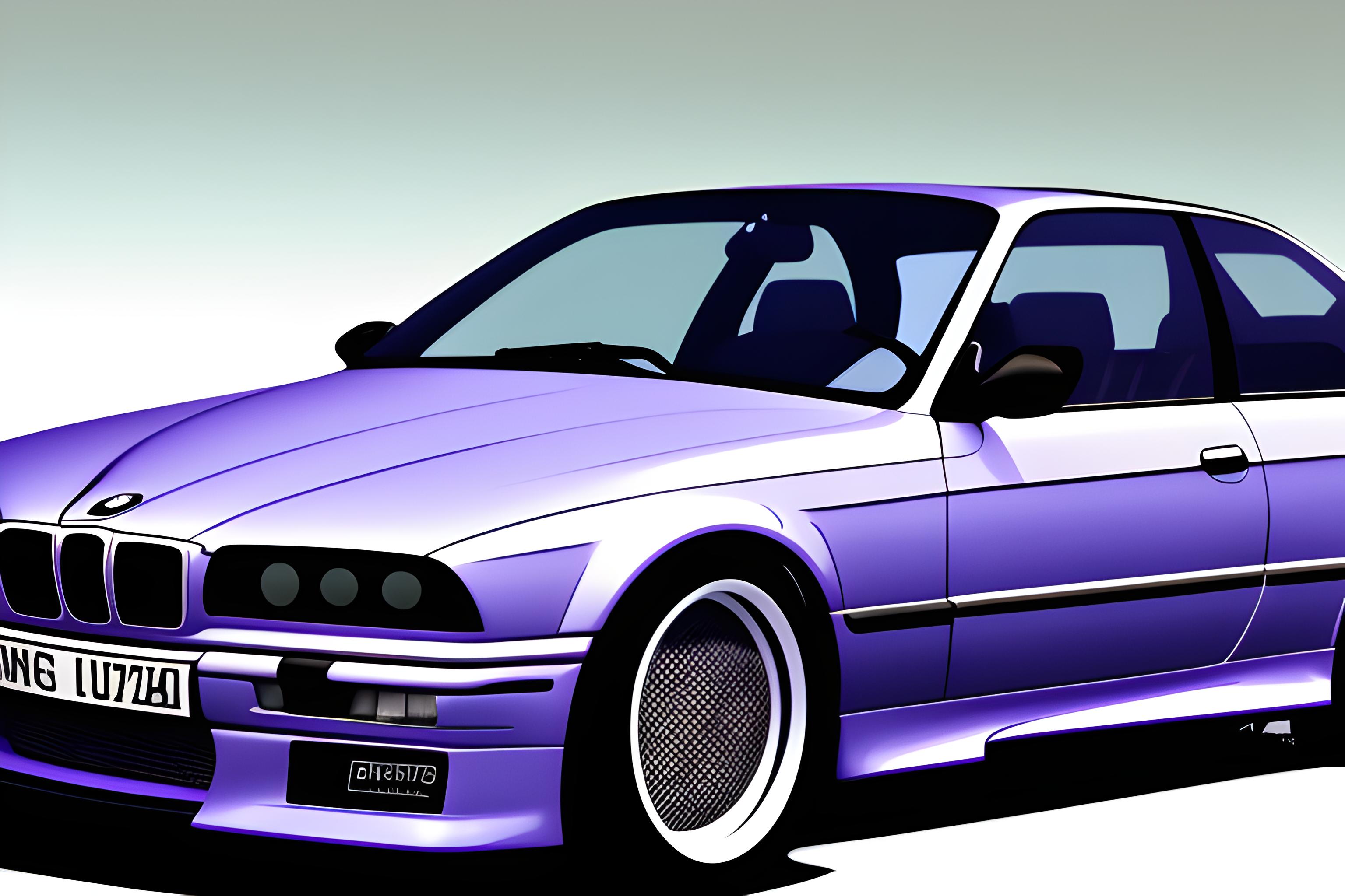 BMW E36, purple, hyper realistic