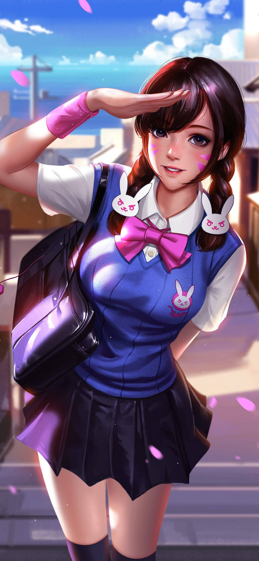 Download Aesthetic Anime D.va School Uniform Phone Wallpaper
