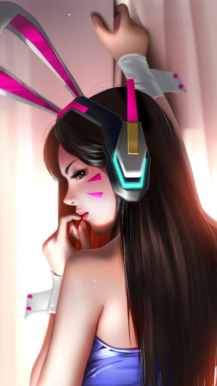 D.VA, online game, overwatch, artwork, 720x1280 wallpaper
