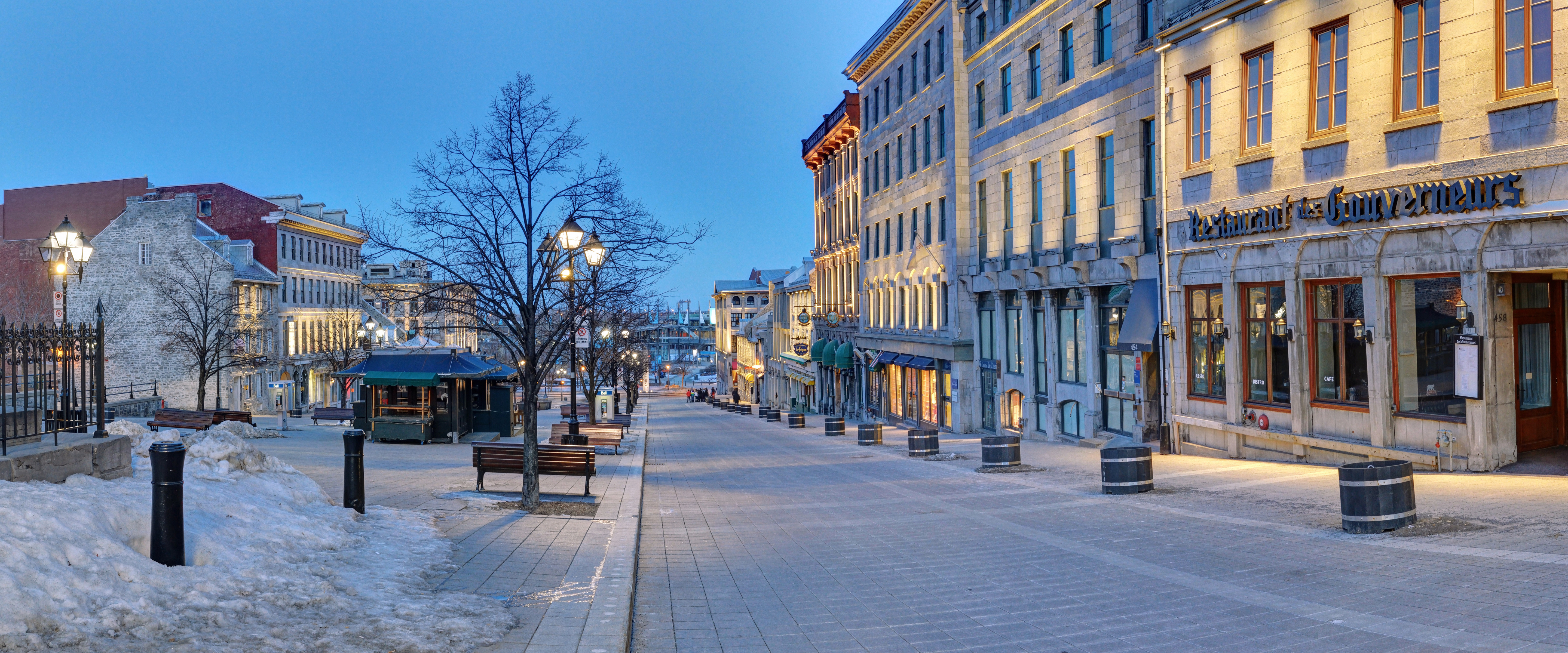 Wallpaper Canada Montreal Quebec Winter Street Evening 5760x2400
