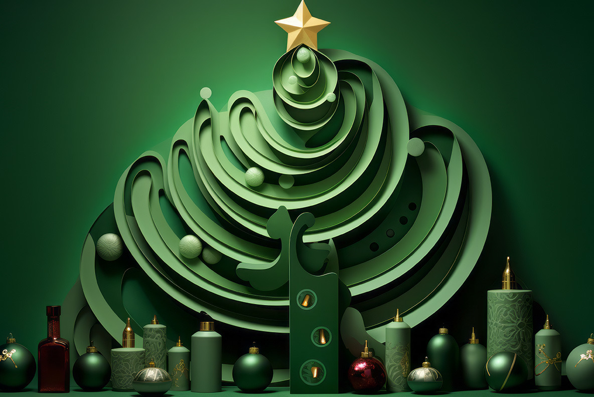 Modern Christmas Trees background on Yellow Image Creative Store