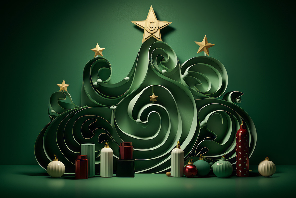 Modern Christmas Trees background on Yellow Image Creative Store
