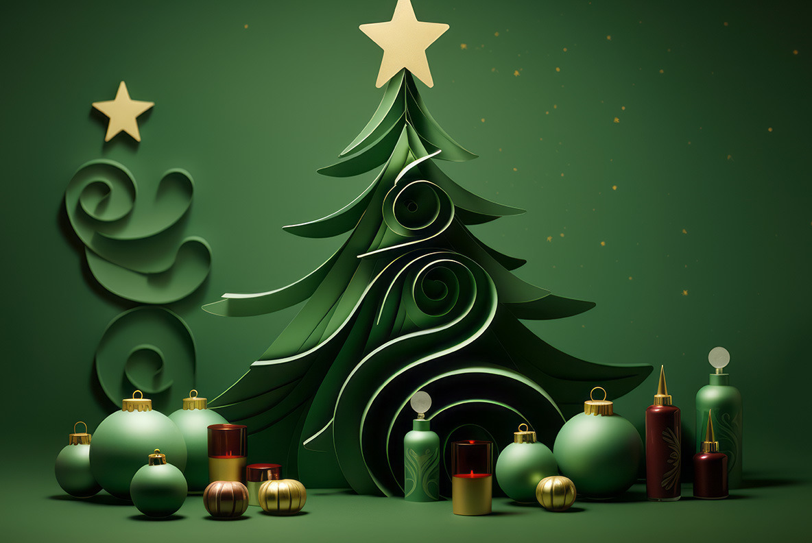 Modern Christmas Trees background on Yellow Image Creative Store