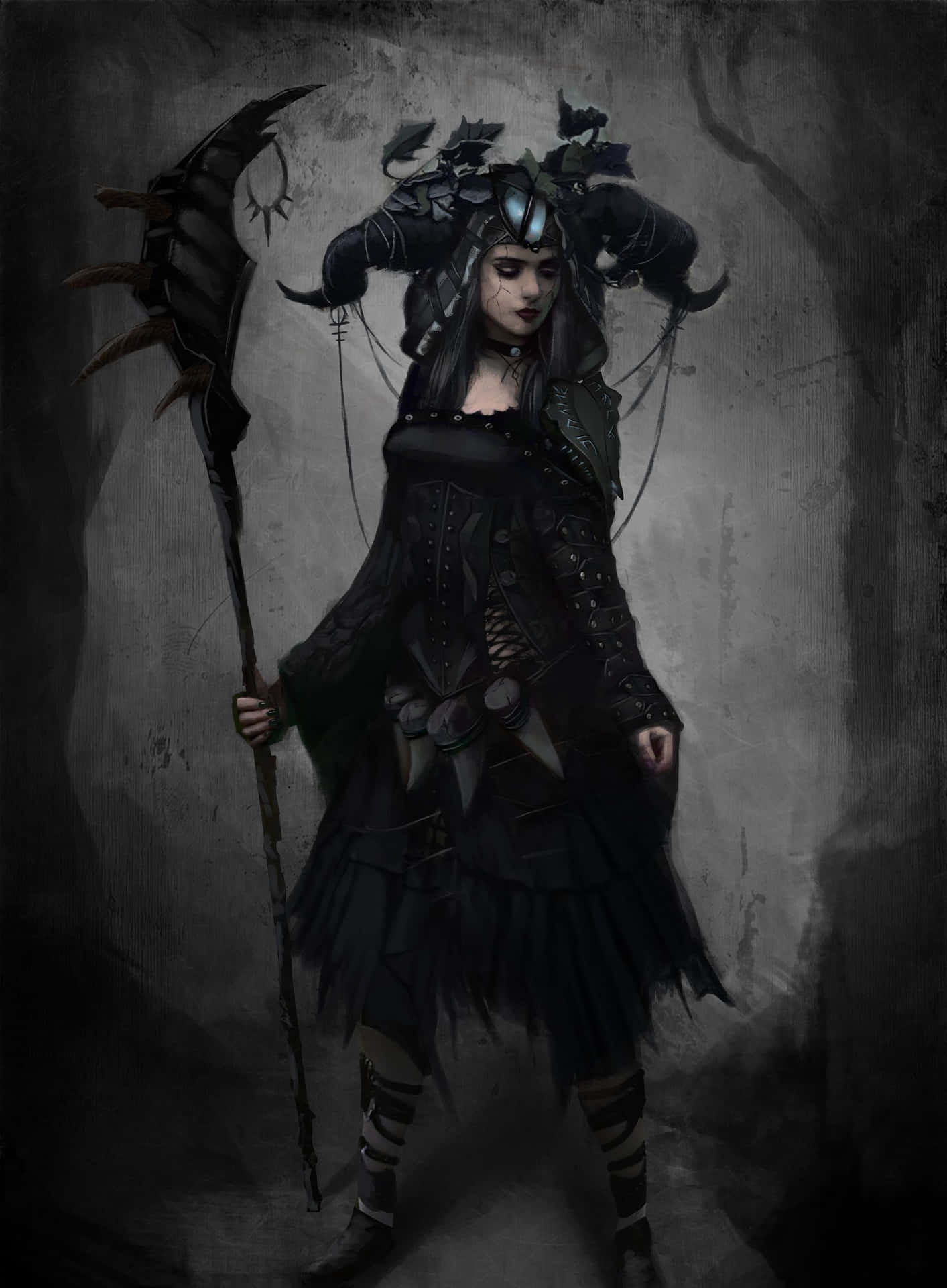 Download Mysterious Dark Witch in Forest Wallpaper