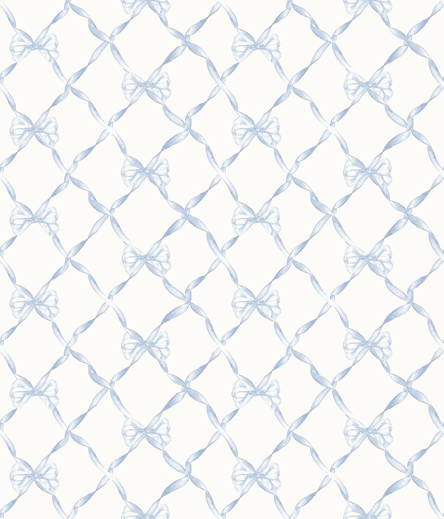 A Street Prints Baby Bow Trellis Blue Bella Ribbon Wallpaper