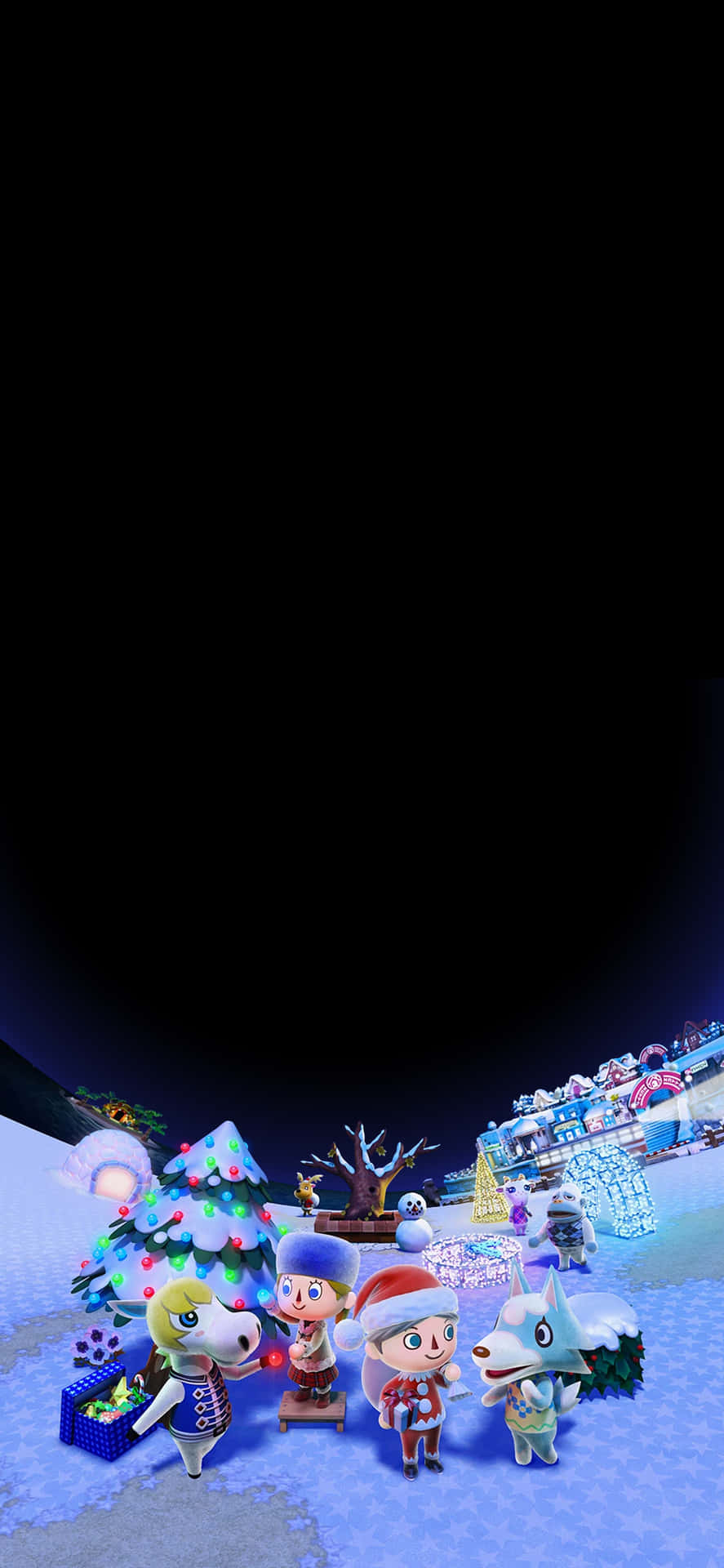 Download Animal Crossing Winter Black Mobile Wallpaper