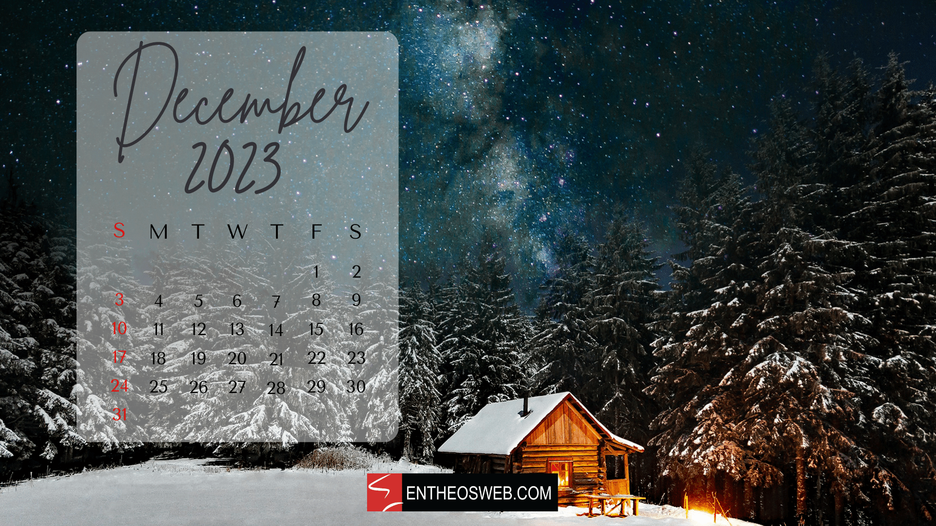 December 2023 Calendar Desktop Wallpaper