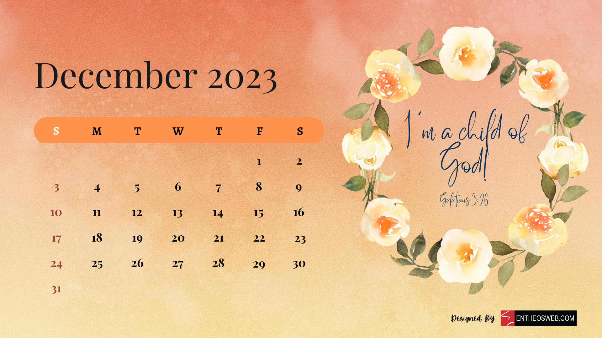 Christian Floral 2023 Calendar Desktop Wallpaper