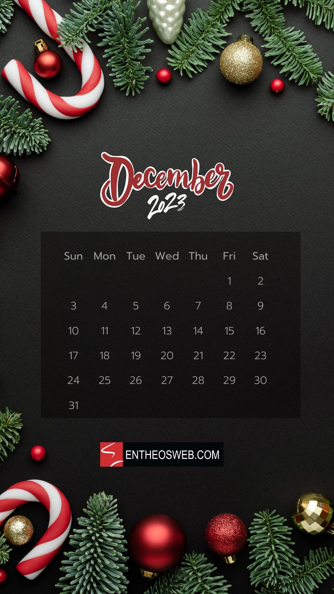 December 2023 Calendar Phone Wallpaper