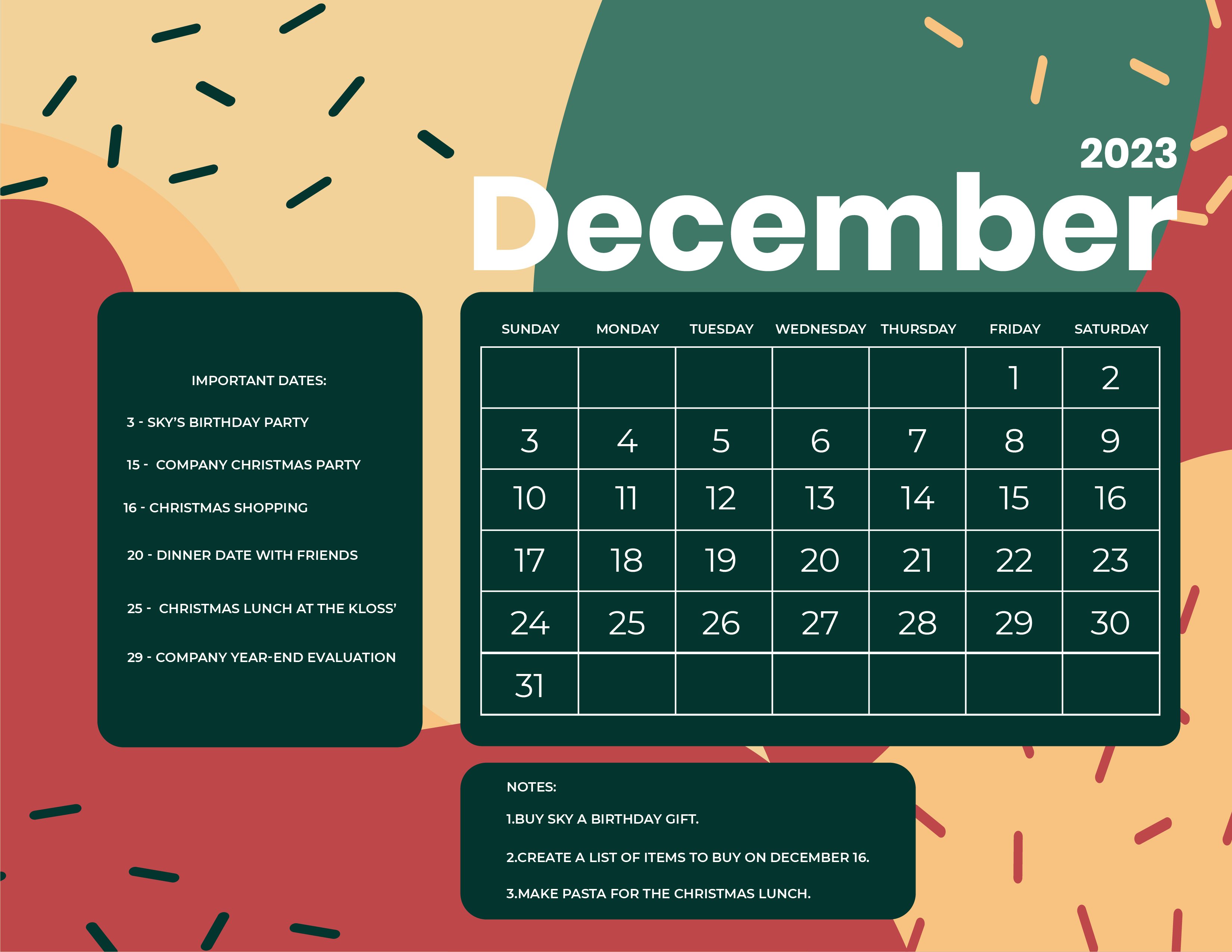Free Printable December 2023 Calendar in Word, Google Docs, Illustrator, EPS, SVG, JPG