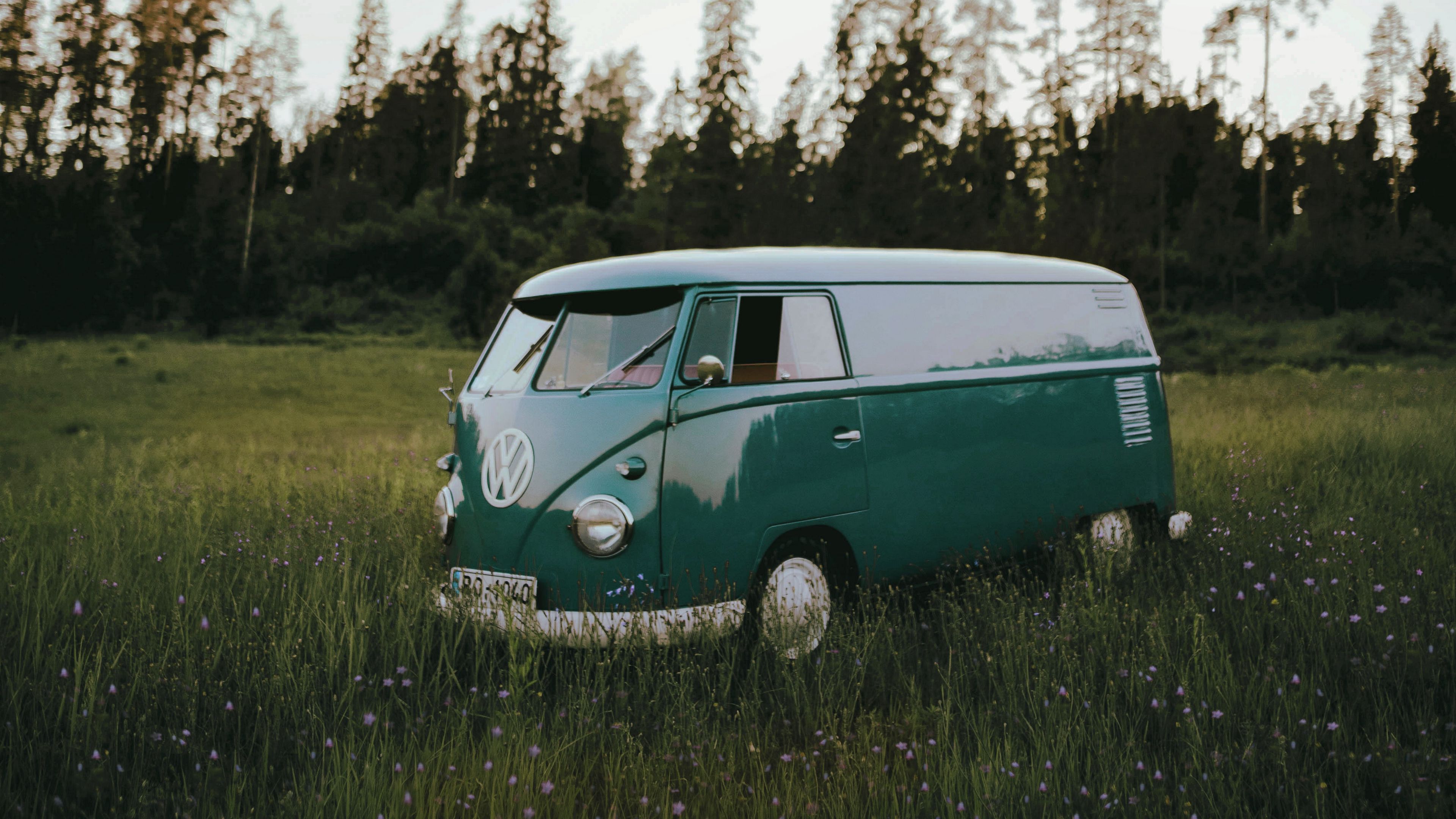 Download wallpaper 3840x2160 volkswagen t1, volkswagen, car, field, grass 4k uhd 16:9 HD background