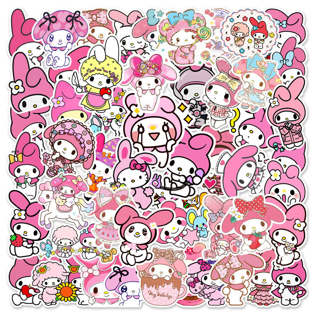 300pcs My Melody Kuromi Hello Kitty Stickers Skateboard Guitar Luggage Decals