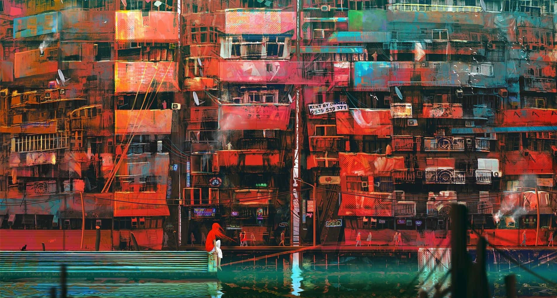 Download A glitched out Kowloon Walled City In Tokyo Wallpaper