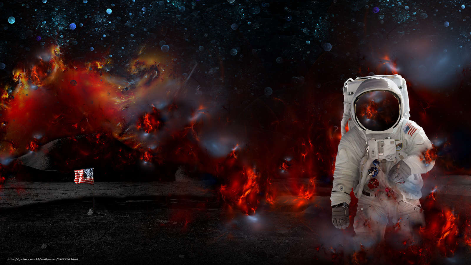 Download wallpaper moon, astronaut, nebula free desktop wallpaper in the resolution 1920x1080