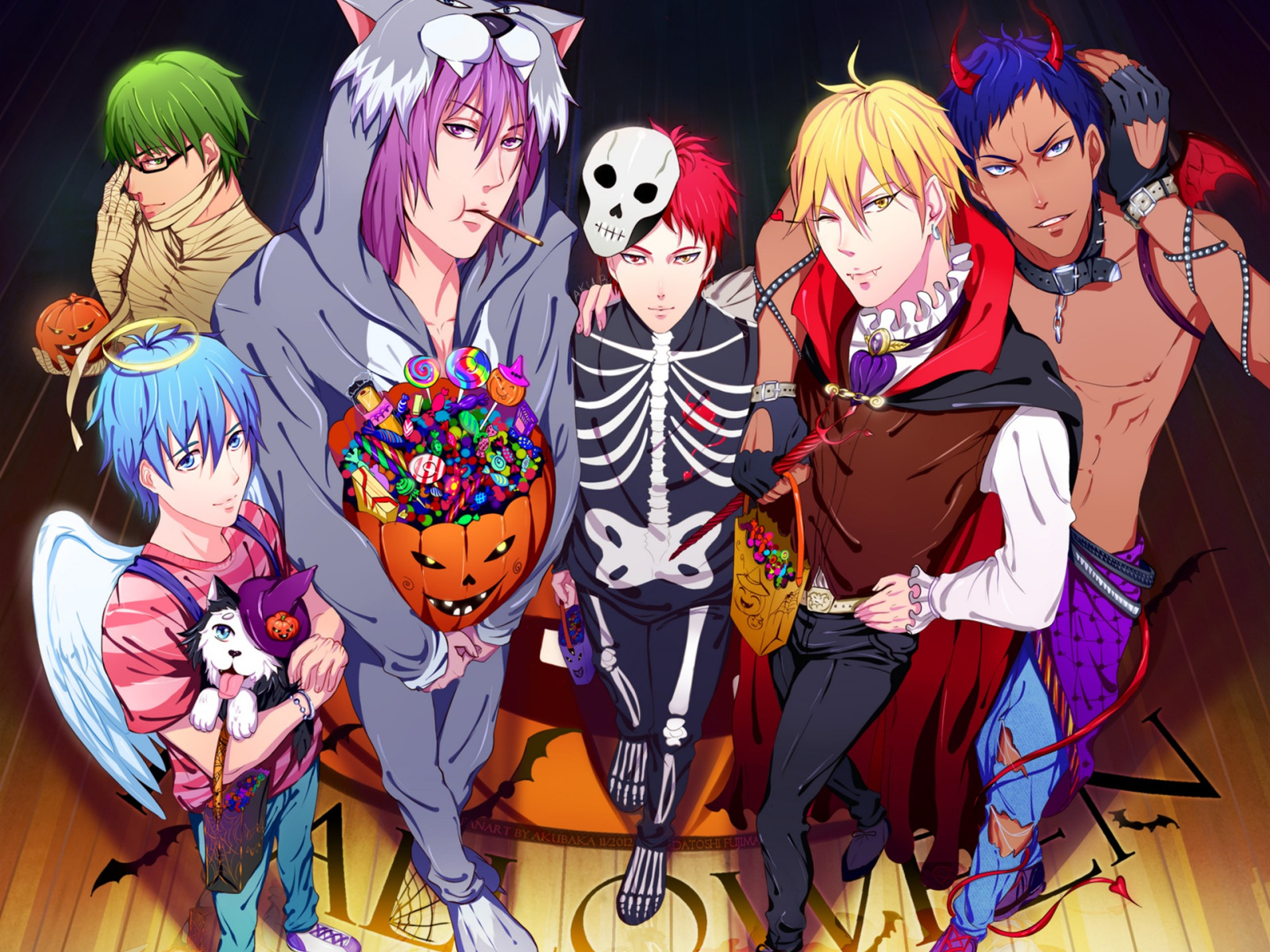 Download wallpaper holiday, wings, anime, art, candy, skeleton, sweets, pumpkin, section other in resolution 1600x1200