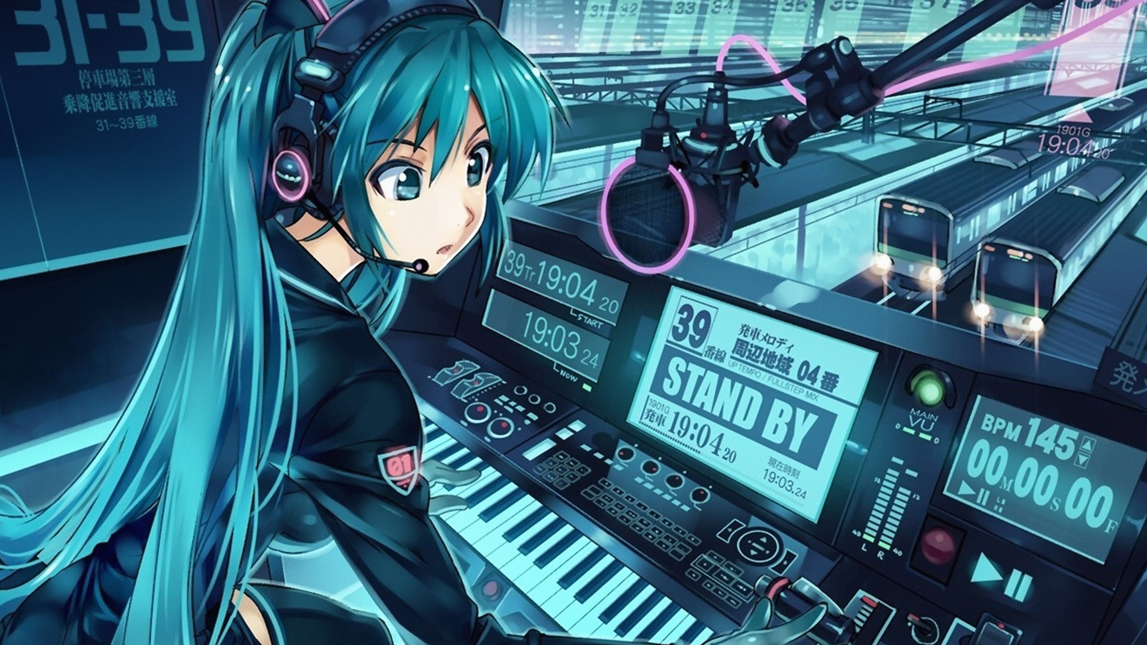 wallpaper for desktop, laptop. hatsune miku anime girl train blue art illustration