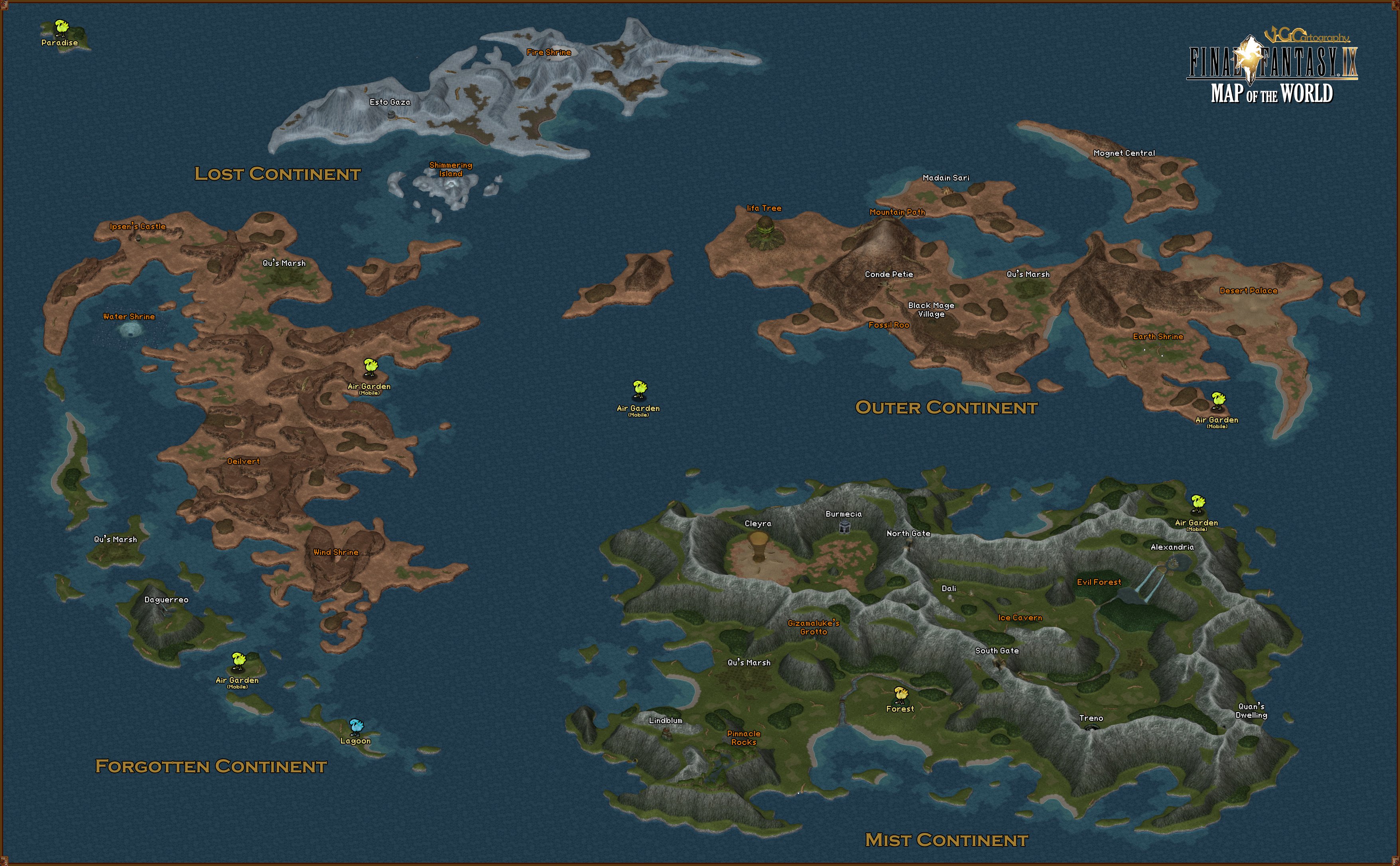 Max (VGCartography) - #FinalFantasy IX World Map in relief memories of this place. began as a denser Chocograph map, but for now keeping it simple. might work as a