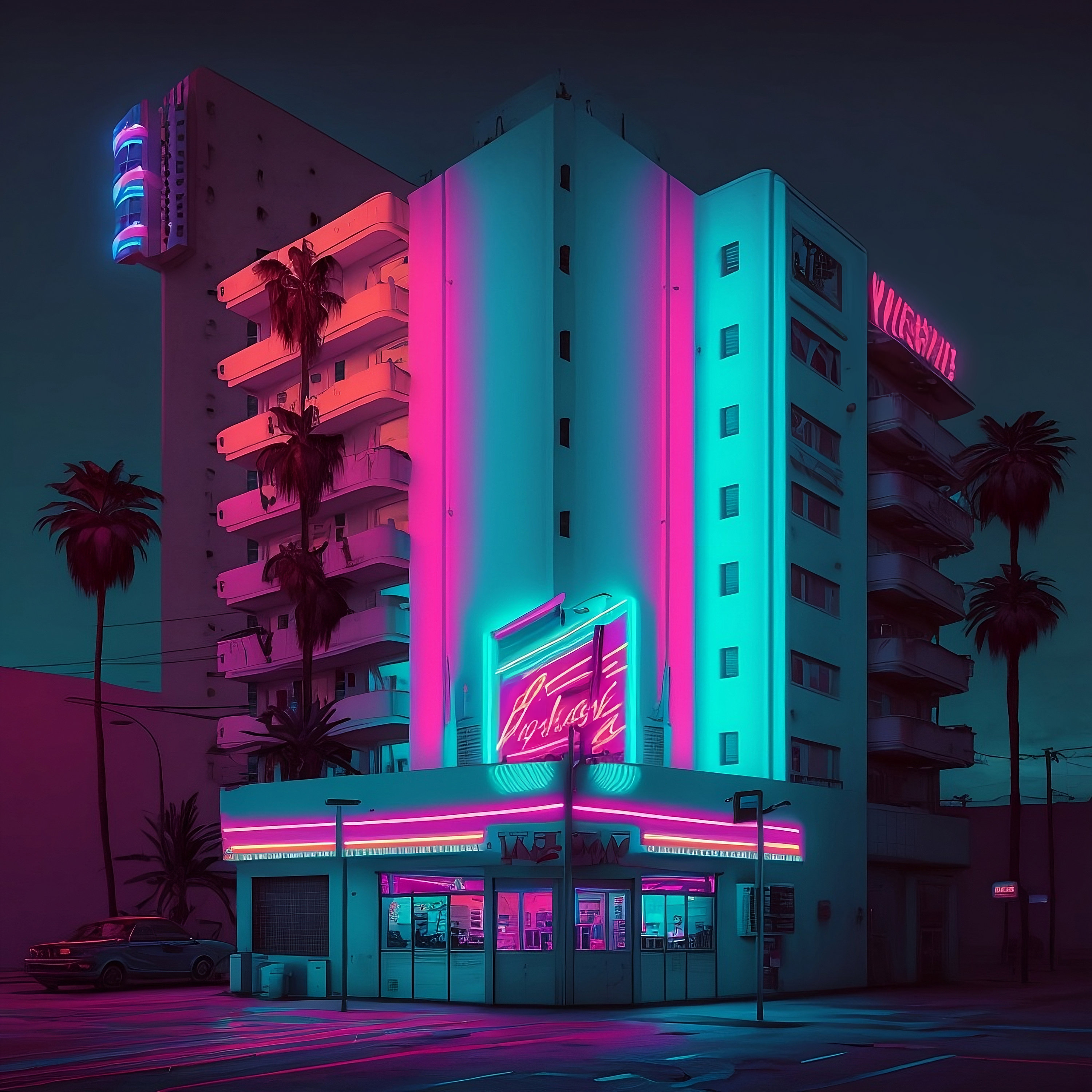 Neon Gaming Landscape Building Vice City