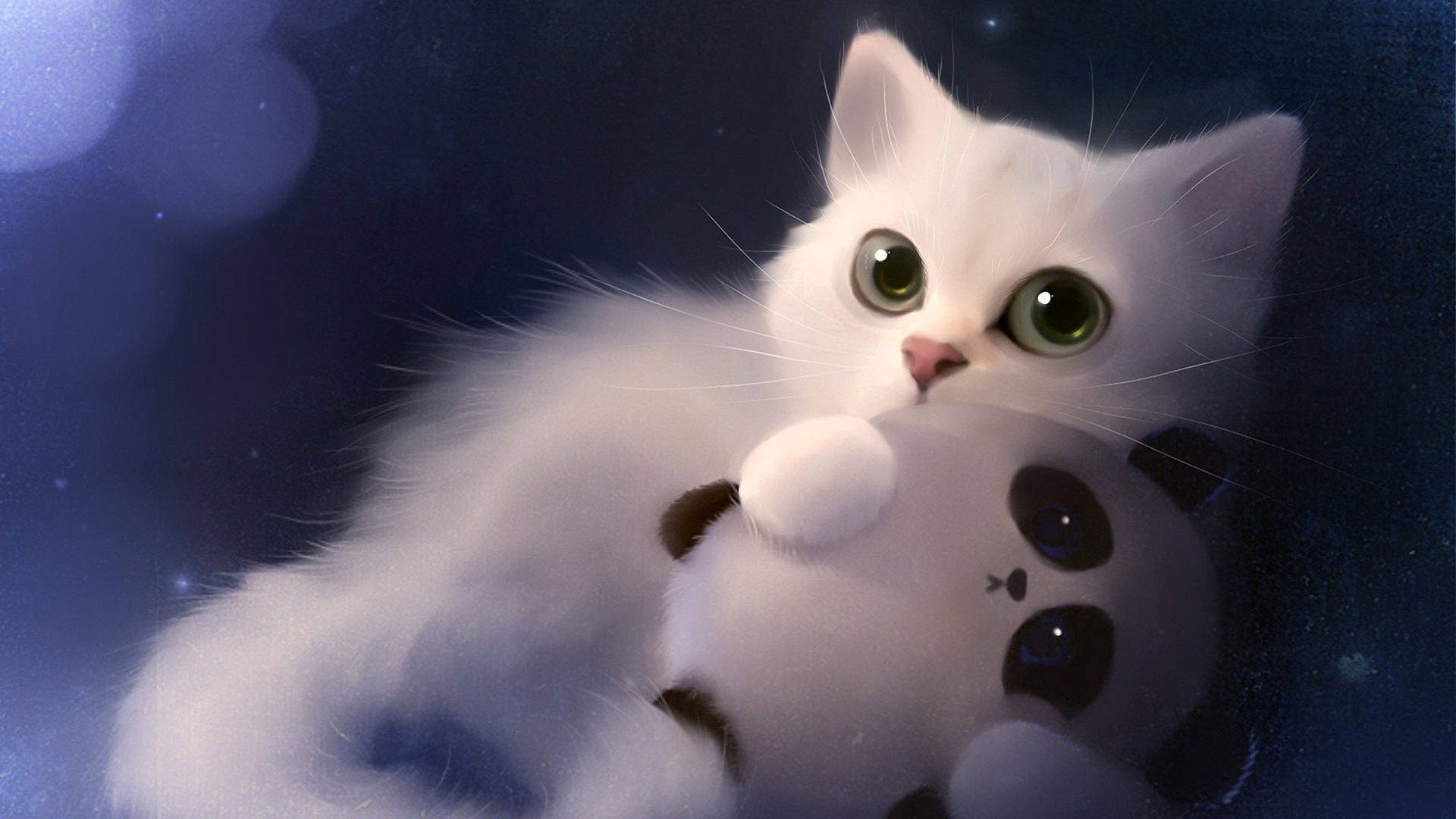White Kitten, Cute, Big Eyes, Art Cat