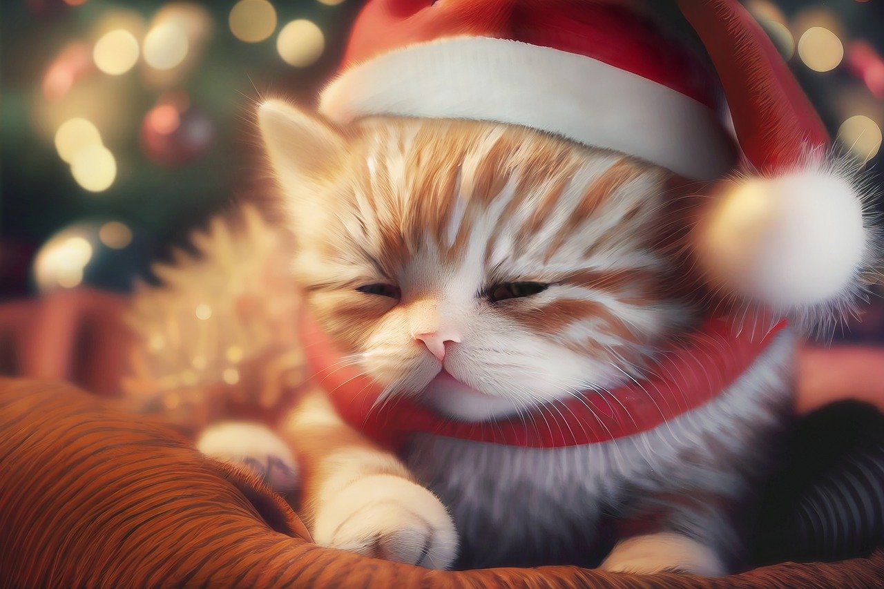 Download Christmas Picture Cat Baby Santa Hat Royalty Free Stock Illustration Image