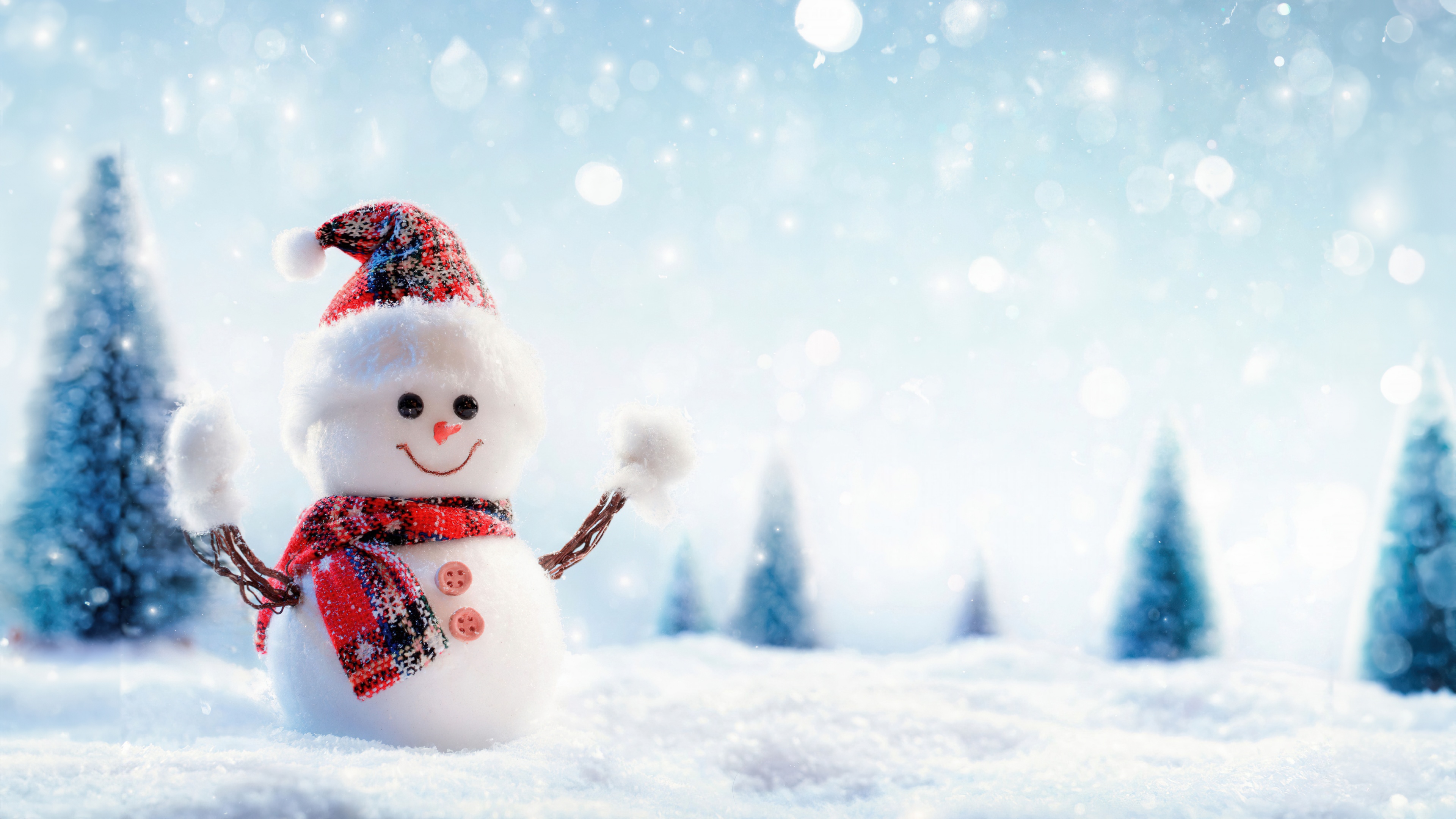 Wallpaper 4K, Snowman, Winter, Santa hat