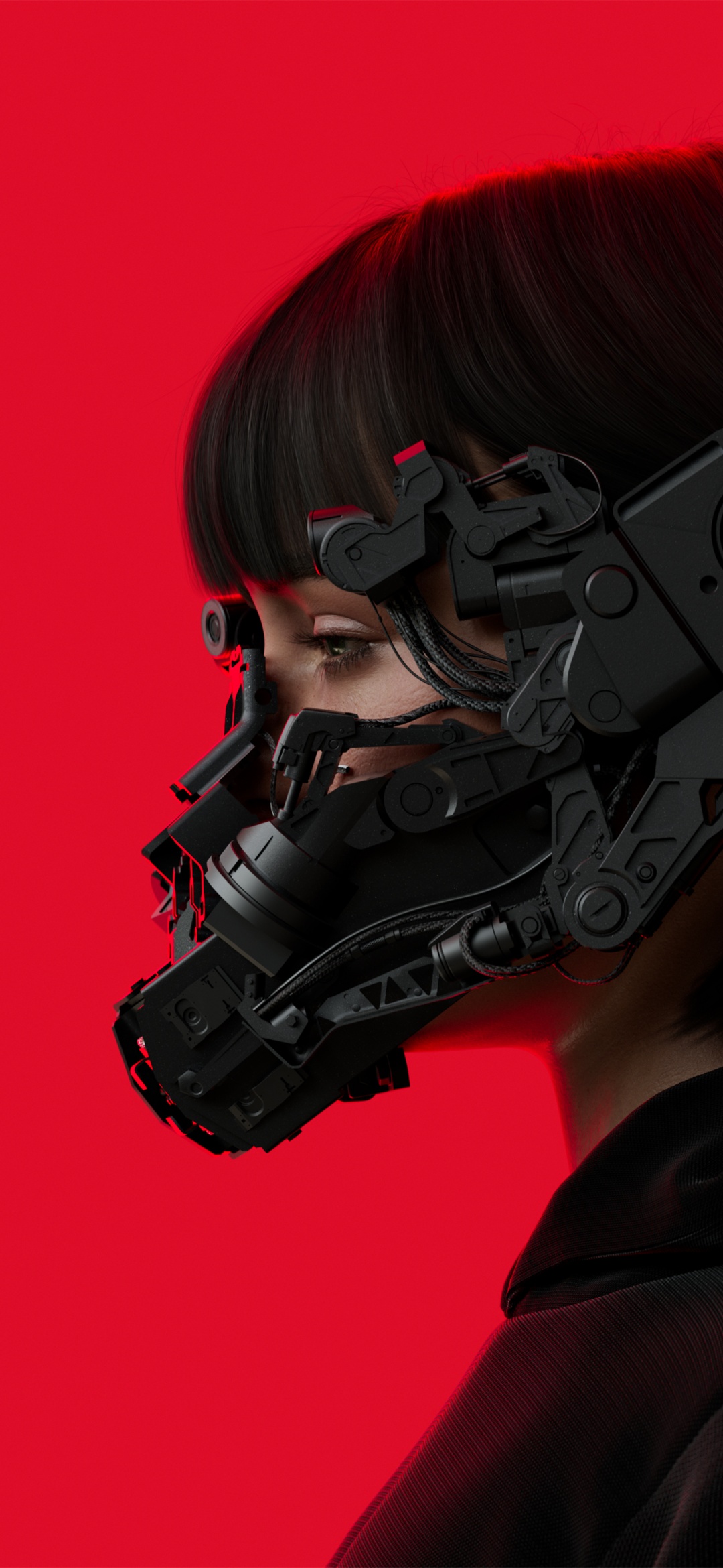 Cyberpunk Wallpaper 4K, Red background, girl, Futuristic