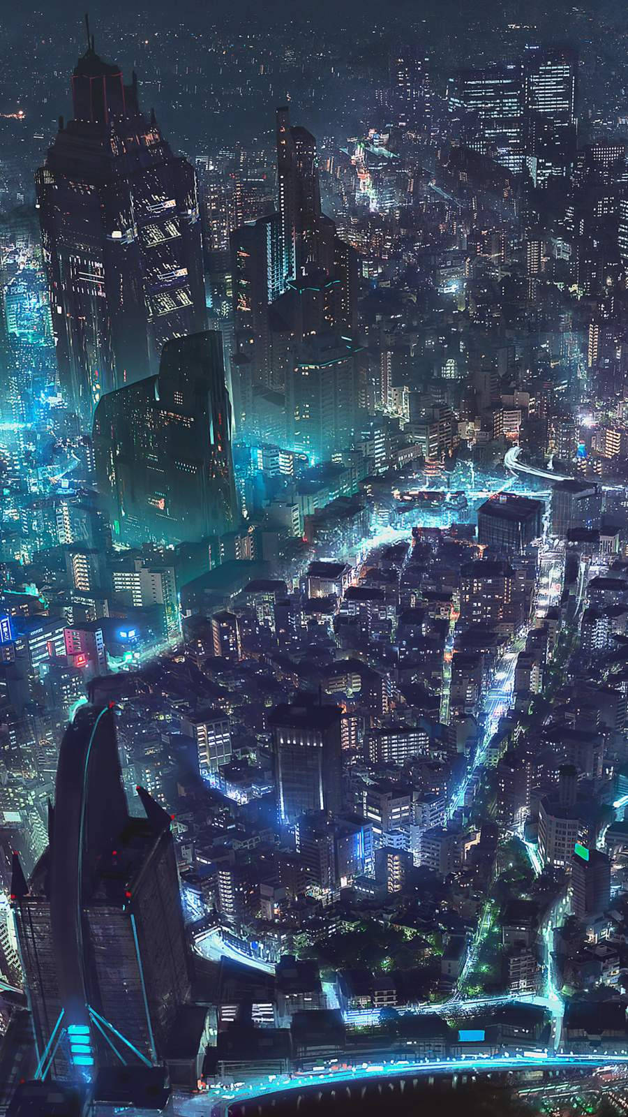 Download Aerial Cityscape Cyberpunk iPhone X Wallpaper
