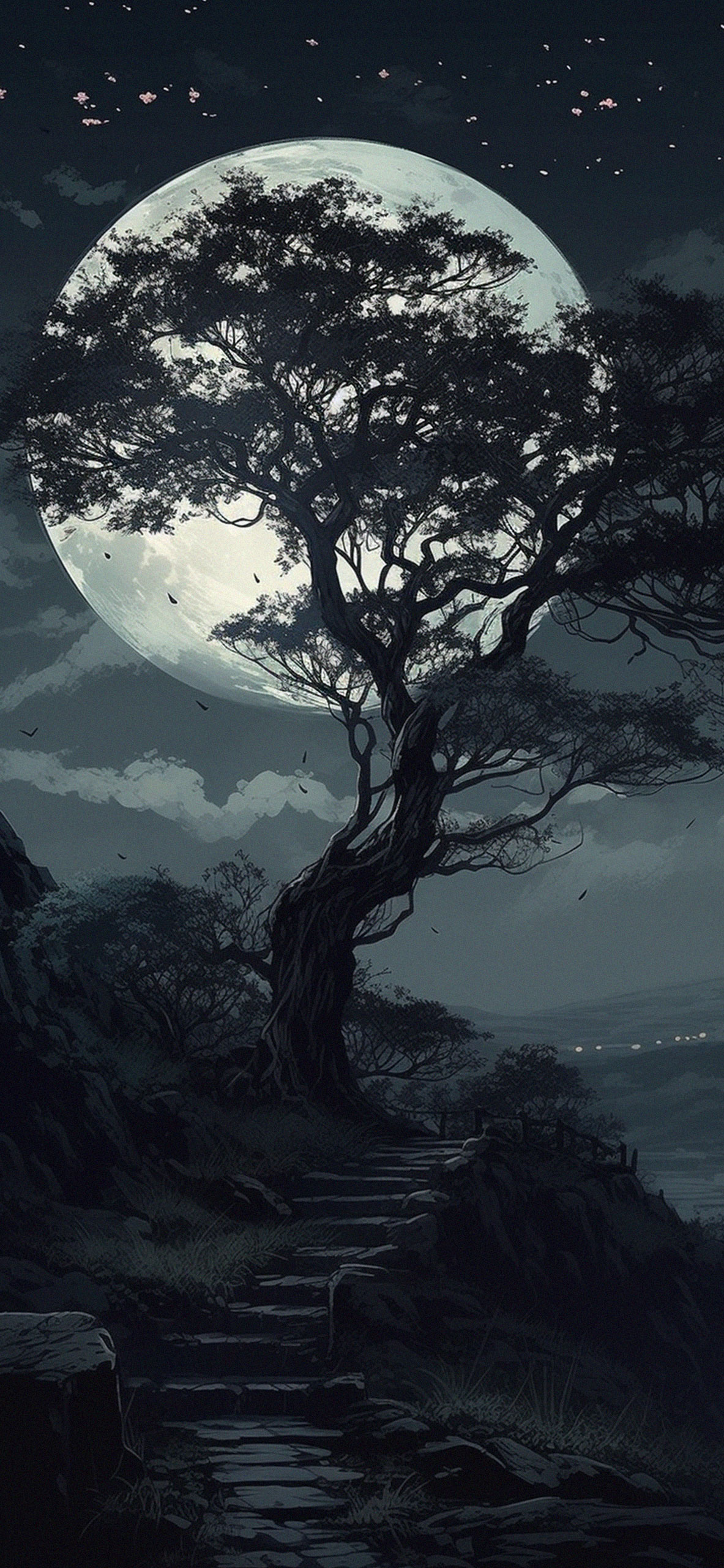 Night Moon & Tree Art Wallpaper